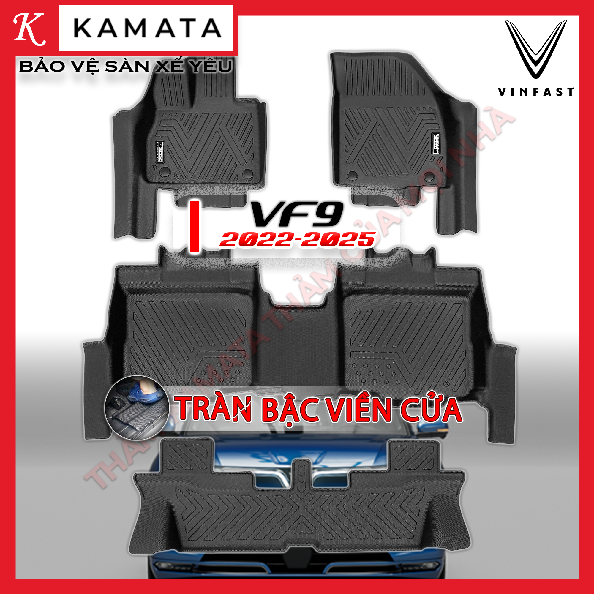 Thảm lót sàn ô tô đúc nguyên khối VF9 2022-2025 đúc nguyên khối TPV (4 tấm/Bộ)