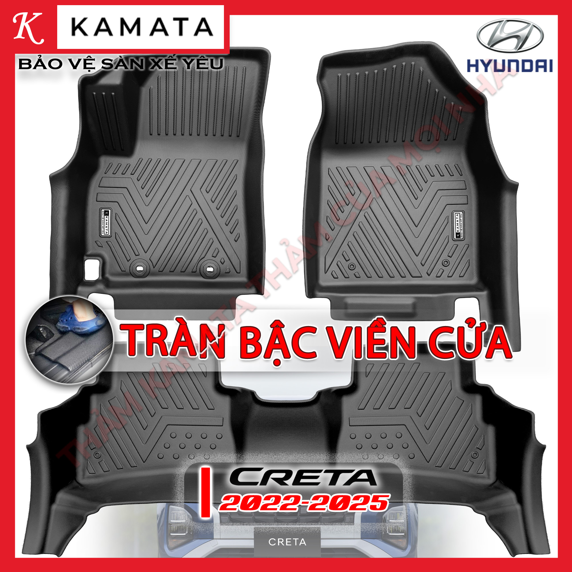 Thảm lót sàn ô tô Hyundai Creta 2022-2023 khuôn đúc TPV (1 bộ 3 tấm)