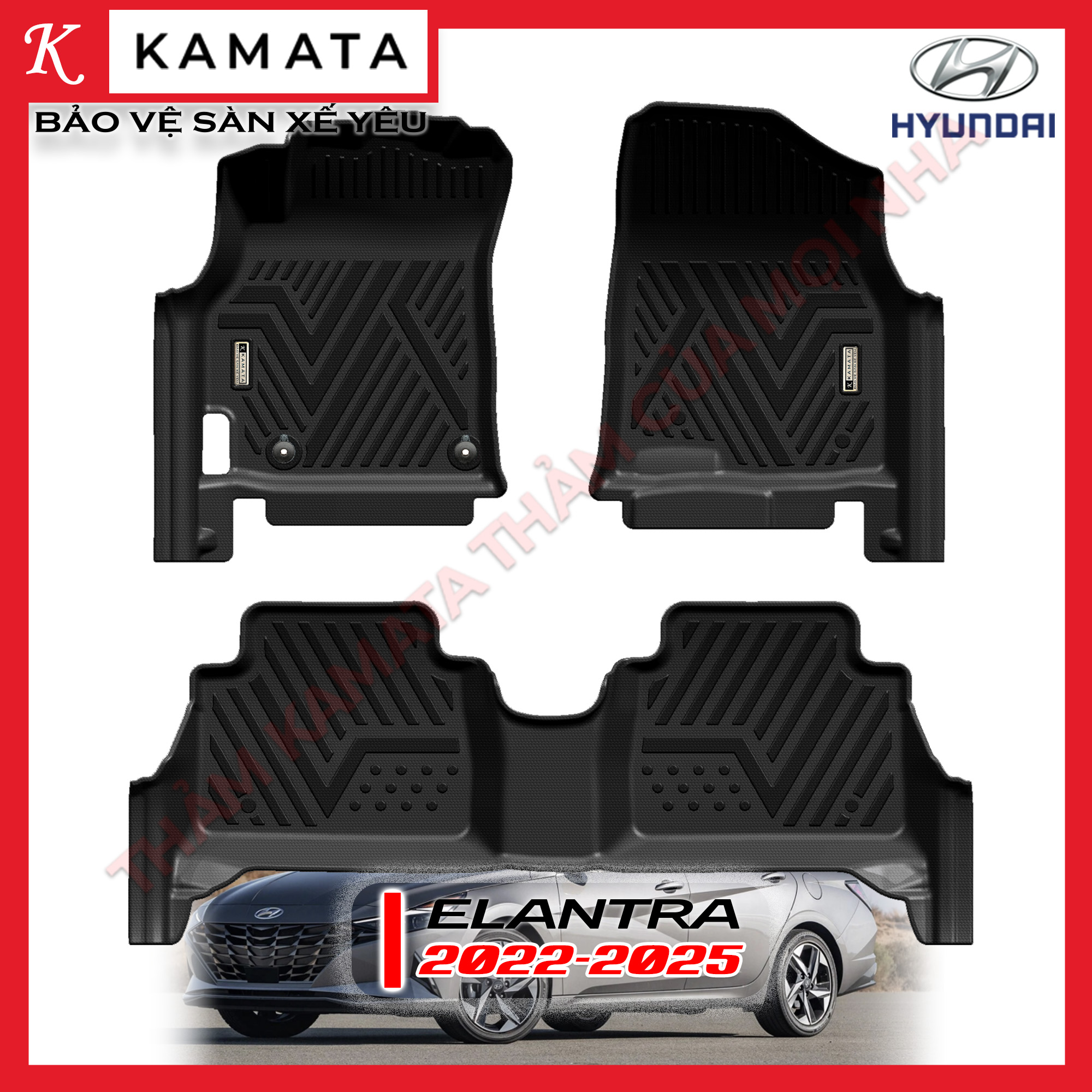 Thảm lót sàn ô tô Hyundai Elantra 2022-2024 khuôn đúc TPV tràn viền (1 bộ 3 tấm)