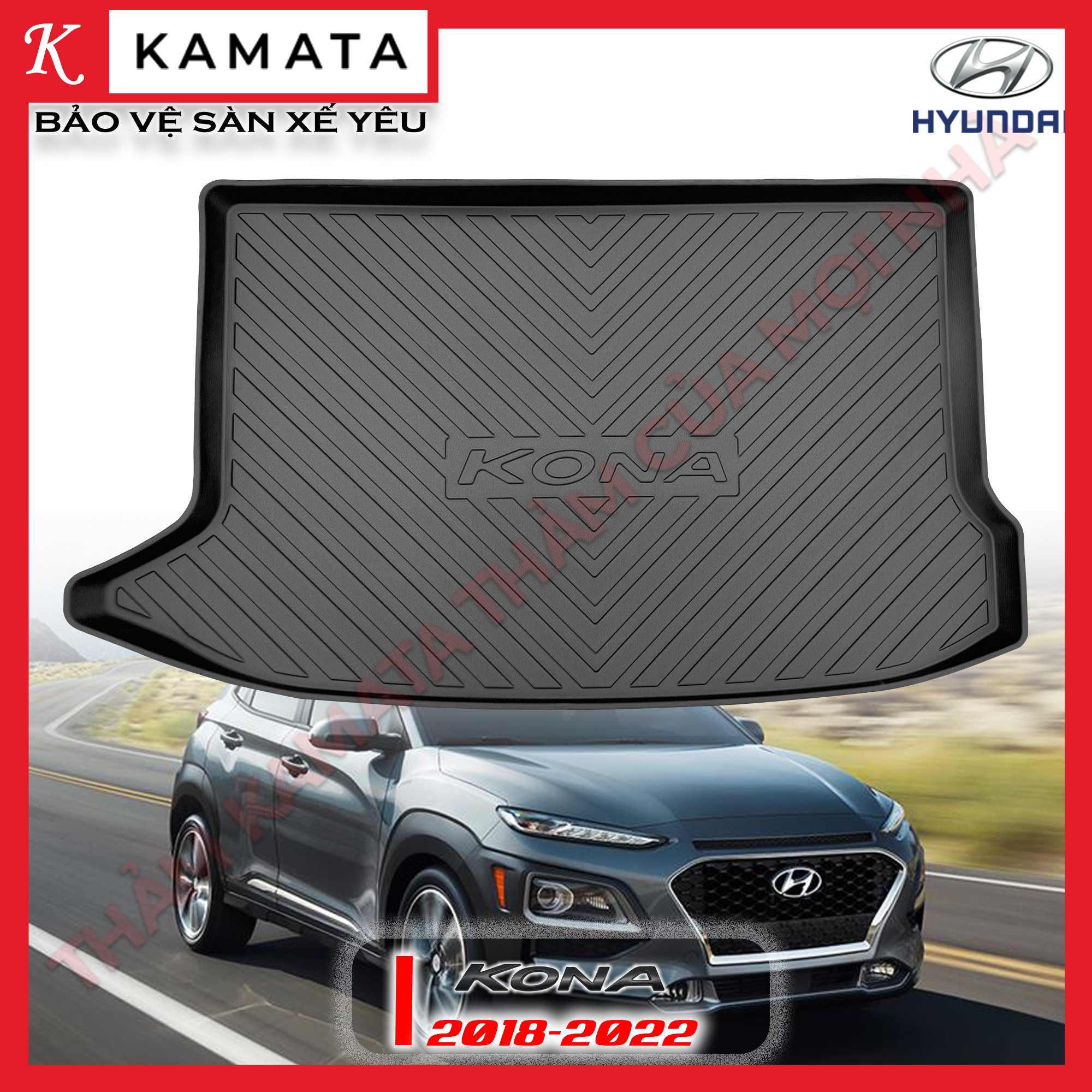 Thảm lót cốp ô tô Hyundai Kona 2018-2022 khuôn đúc TPV (1 bộ 3 tấm)