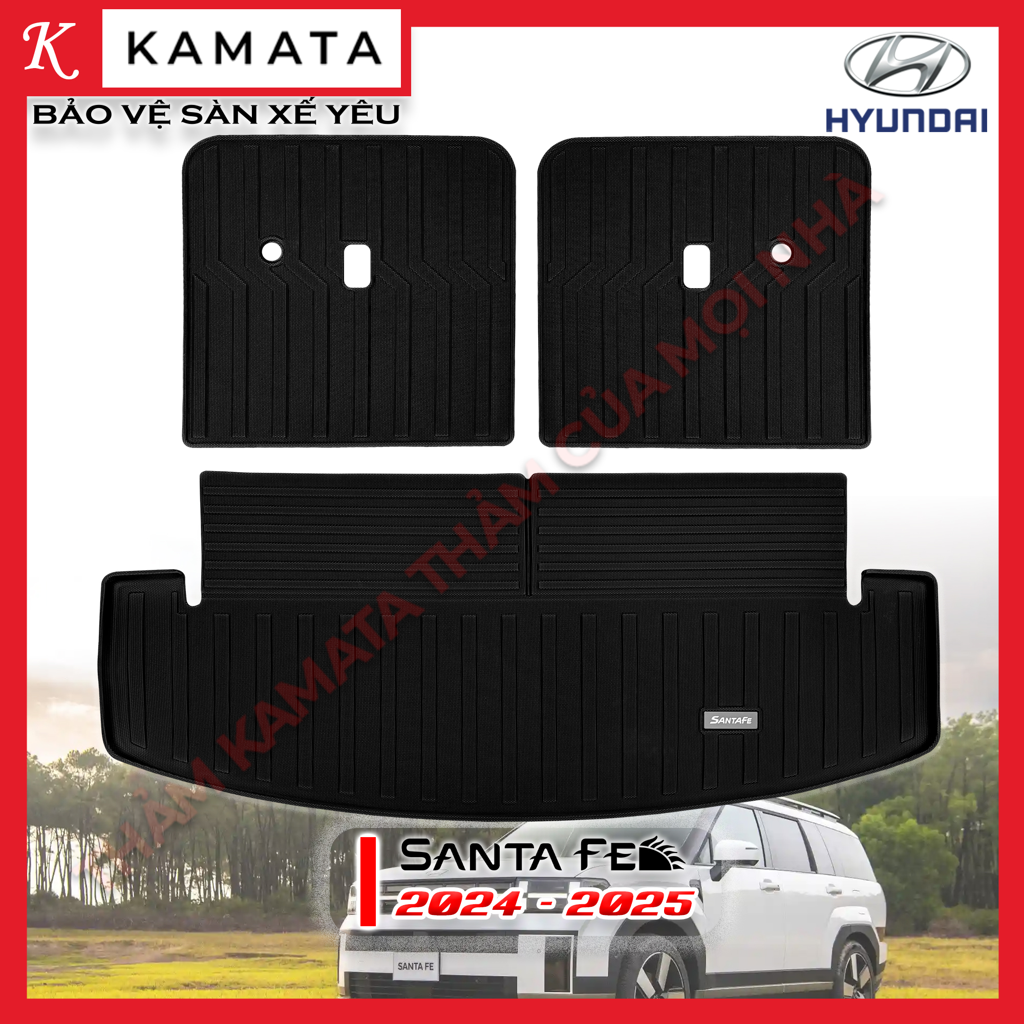 Thảm lót cốp xe ô tô Hyundai Santafe 2024 - 2025 chất liệu TPV dạng khay/tràn ghế