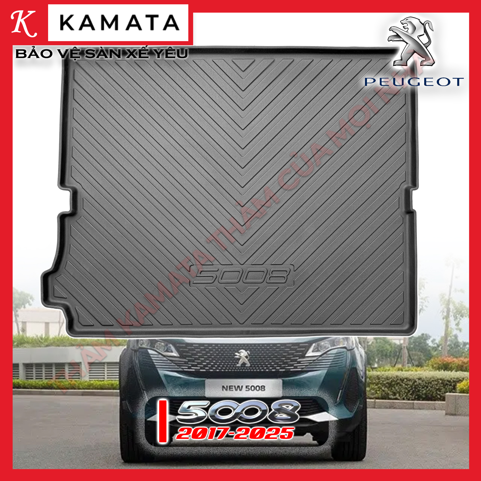 Thảm lót cốp xe ô tô Peugeot 5008 2017-2024 chất liệu TPV cao cấp mới nhất
