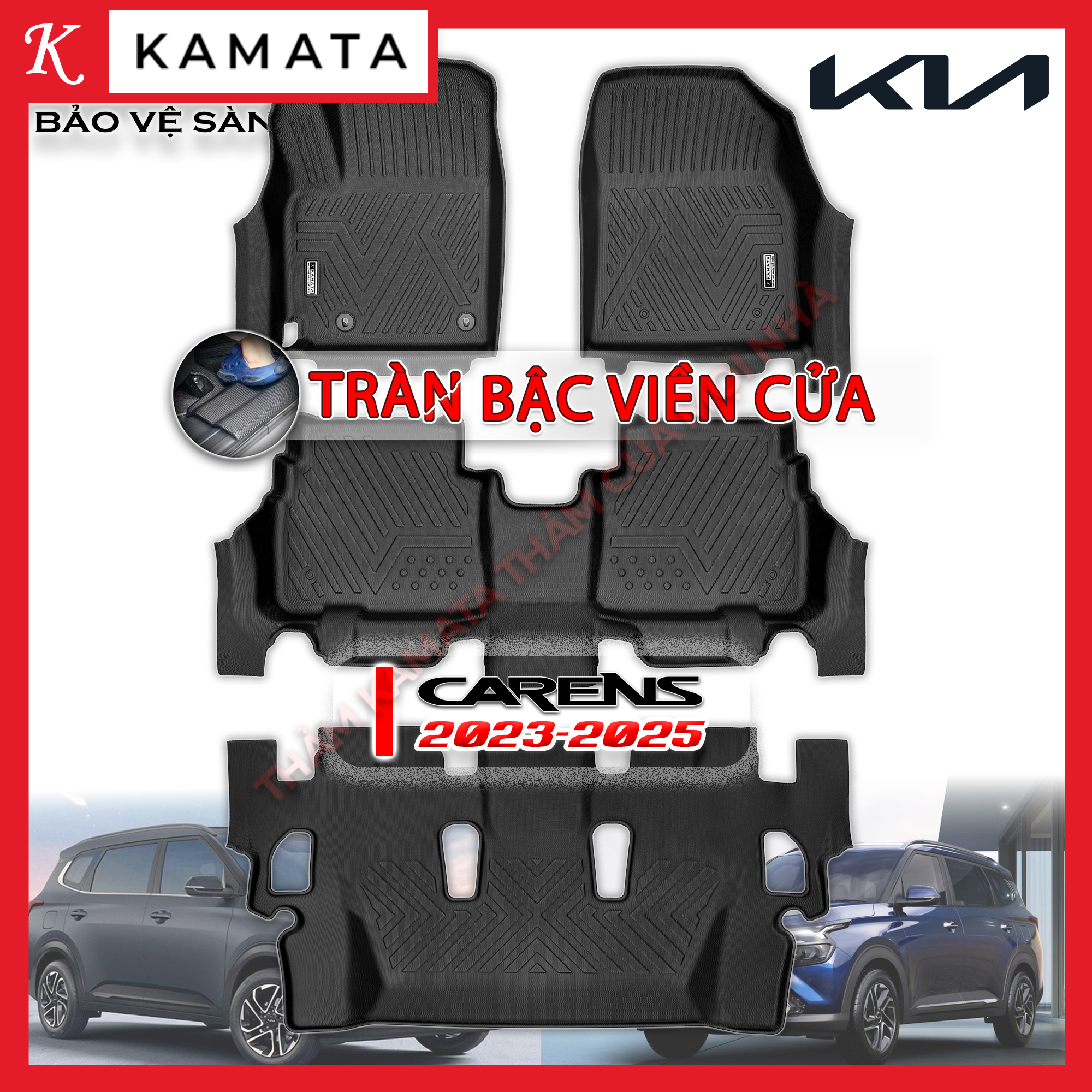 Thảm lót sàn ô tô 3D Kia Carens 2023-2025 đúc nguyên khối tràn viền TPV ( 1 bộ/4 tấm)