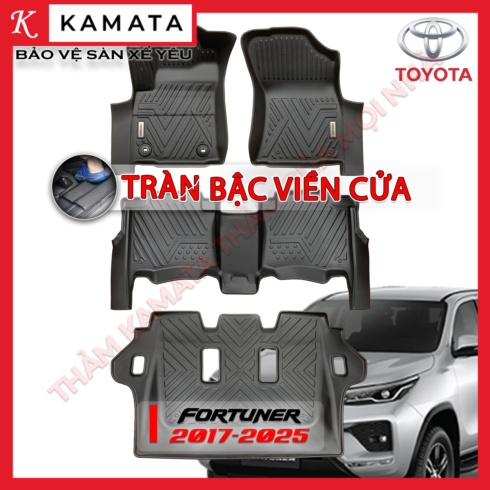 Thảm lót sàn ô tô Toyota Fortuner 2017 - 2024 khuôn đúc TPV 1 bộ 4 tấm