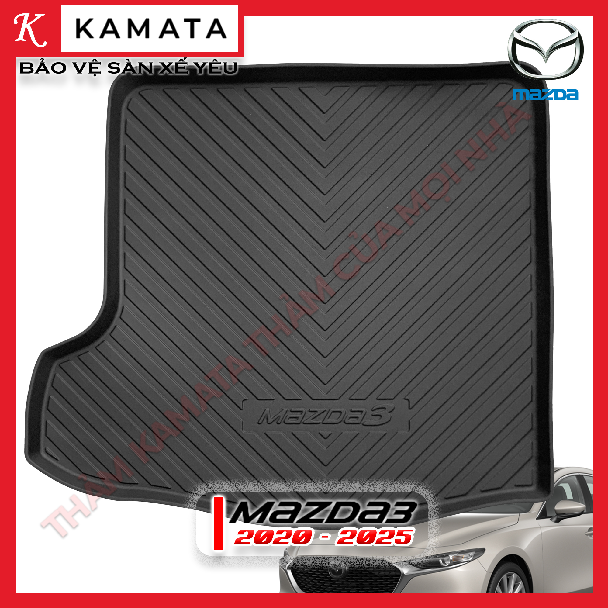 Thảm lót cốp ô tô Mazda3 2020-2025 đúc nguyên khối (chất liệu TPV)