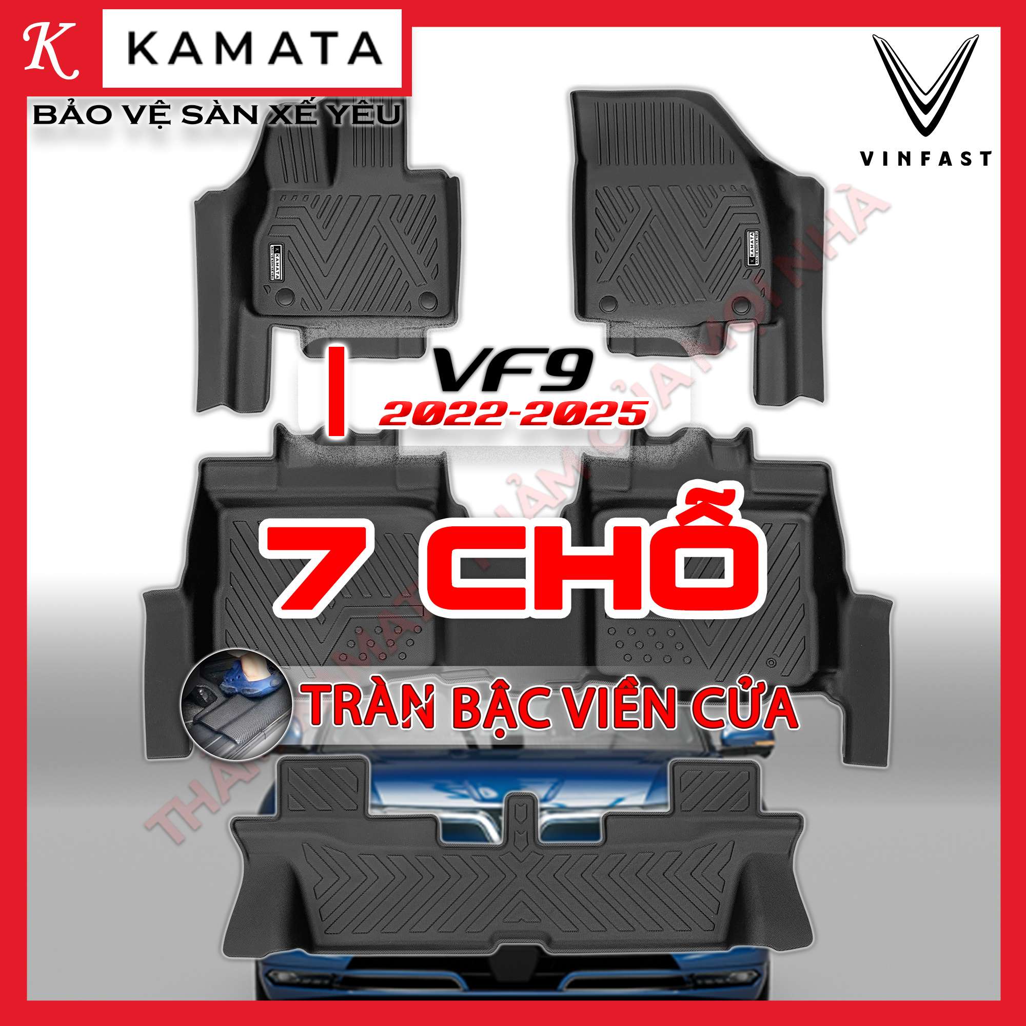 Thảm lót sàn ô tô đúc nguyên khối VF9 2022-2025 đúc nguyên khối TPV (4 tấm/Bộ)
