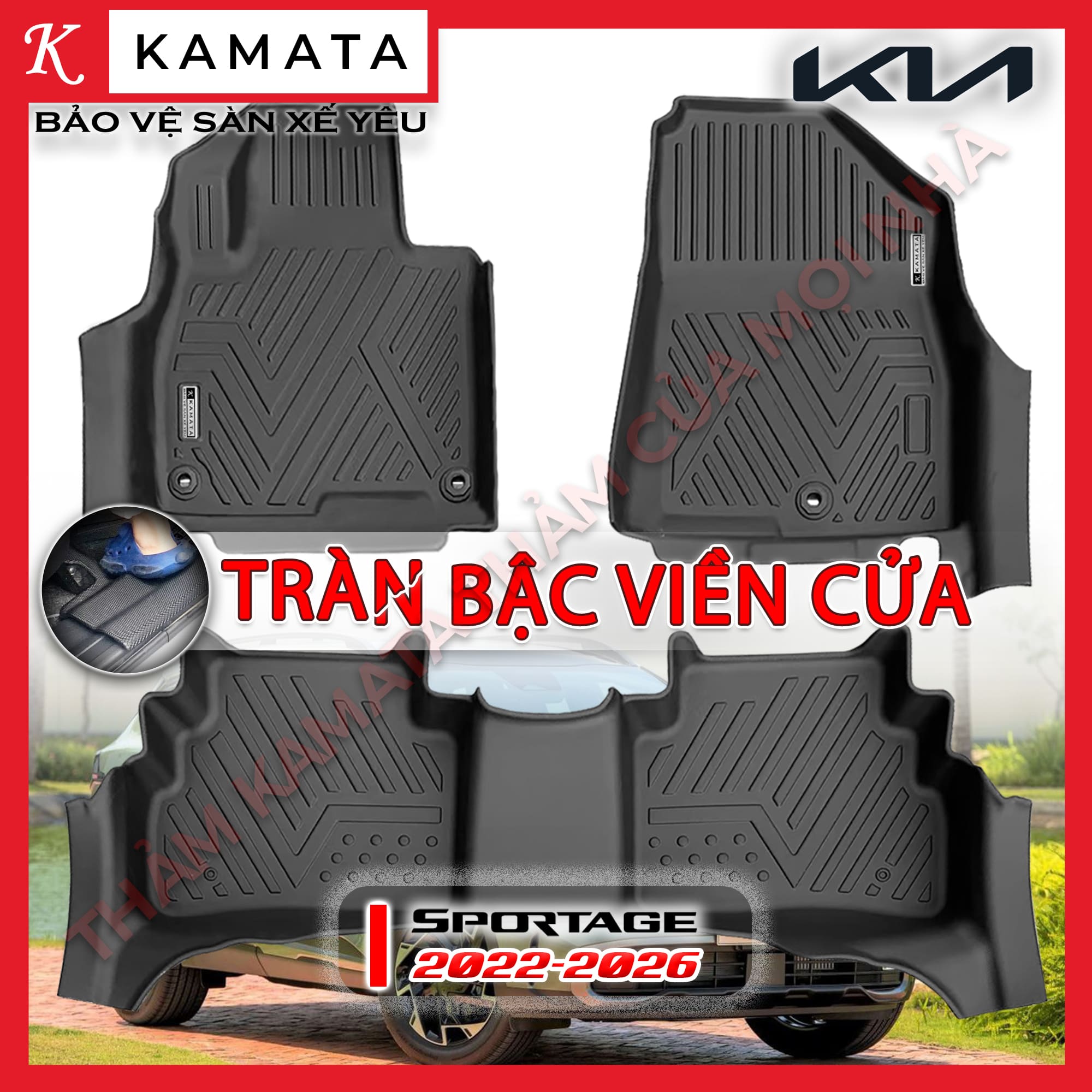 Thảm lót sàn ô tô Kia Sportage 2022-2024 đúc nguyên khối TPV tràn viền cửa ( 1 bộ/3 tấm)