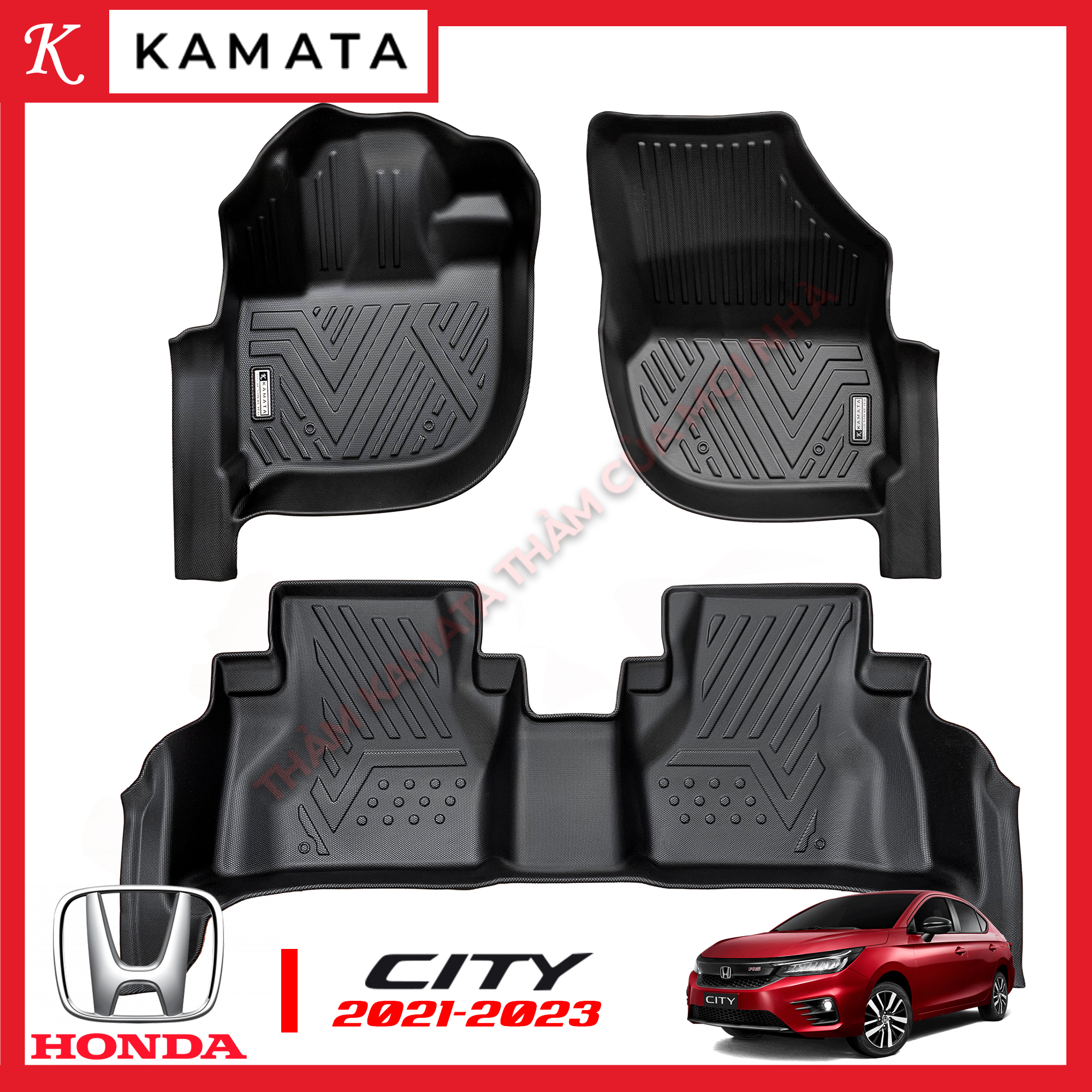 Thảm lót sàn ô tô Honda City 2021-2023 khuôn đúc TPV  (1 bộ 3 tấm) Tràn Viền