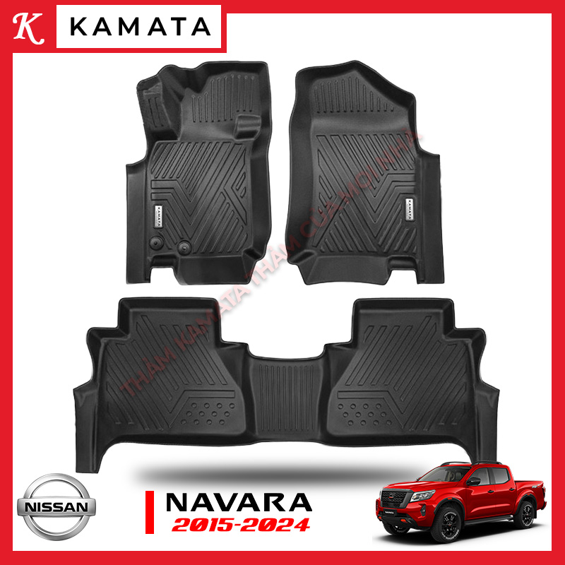 Thảm lót sàn ô tô 5D Nissan Navara 2015-2023 đúc nguyên khối TPV (3 tấm/Bộ)