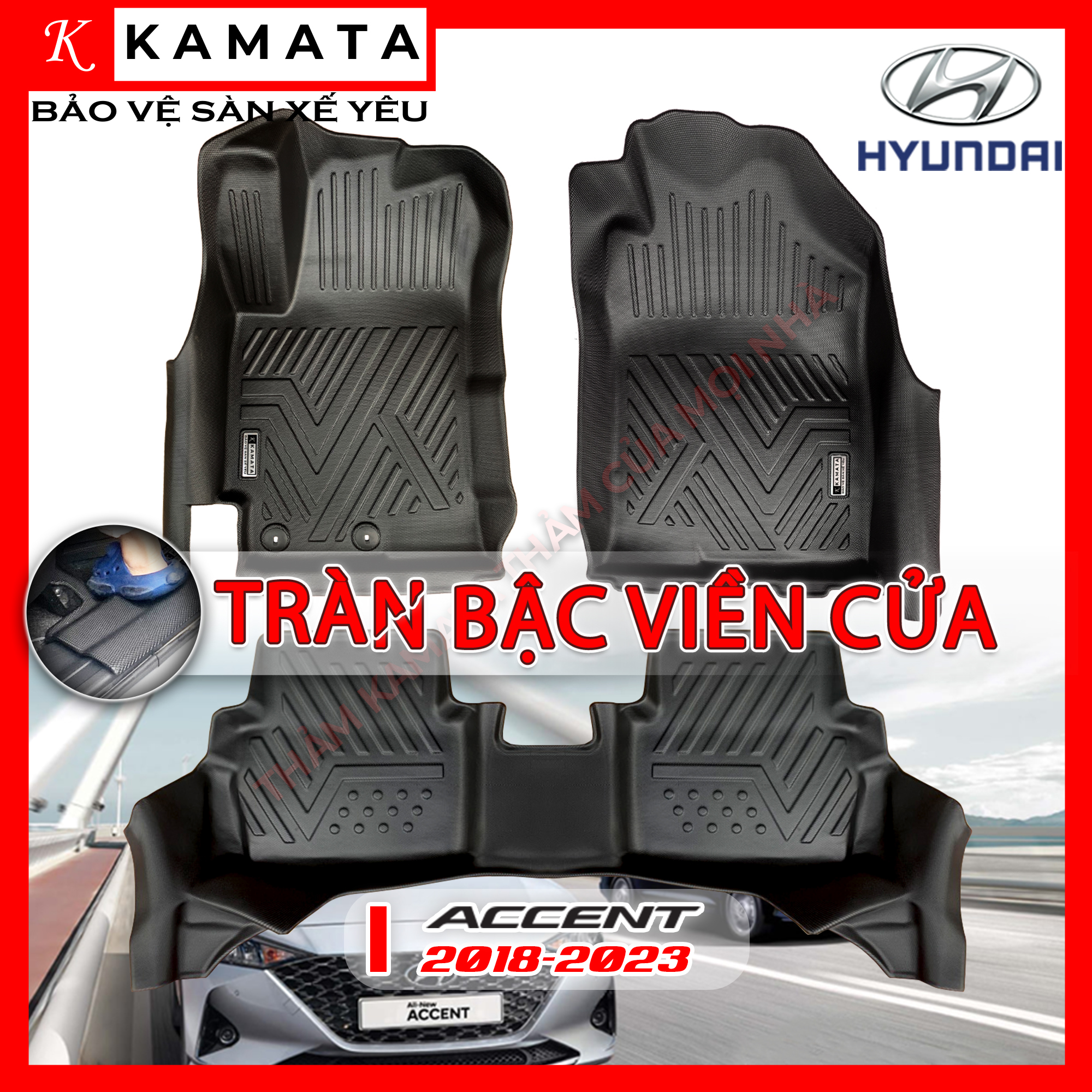 Thảm lót sàn ô tô KAMATA 5D dành cho Hyundai Accent 2017-2023 khuôn đúc TPV