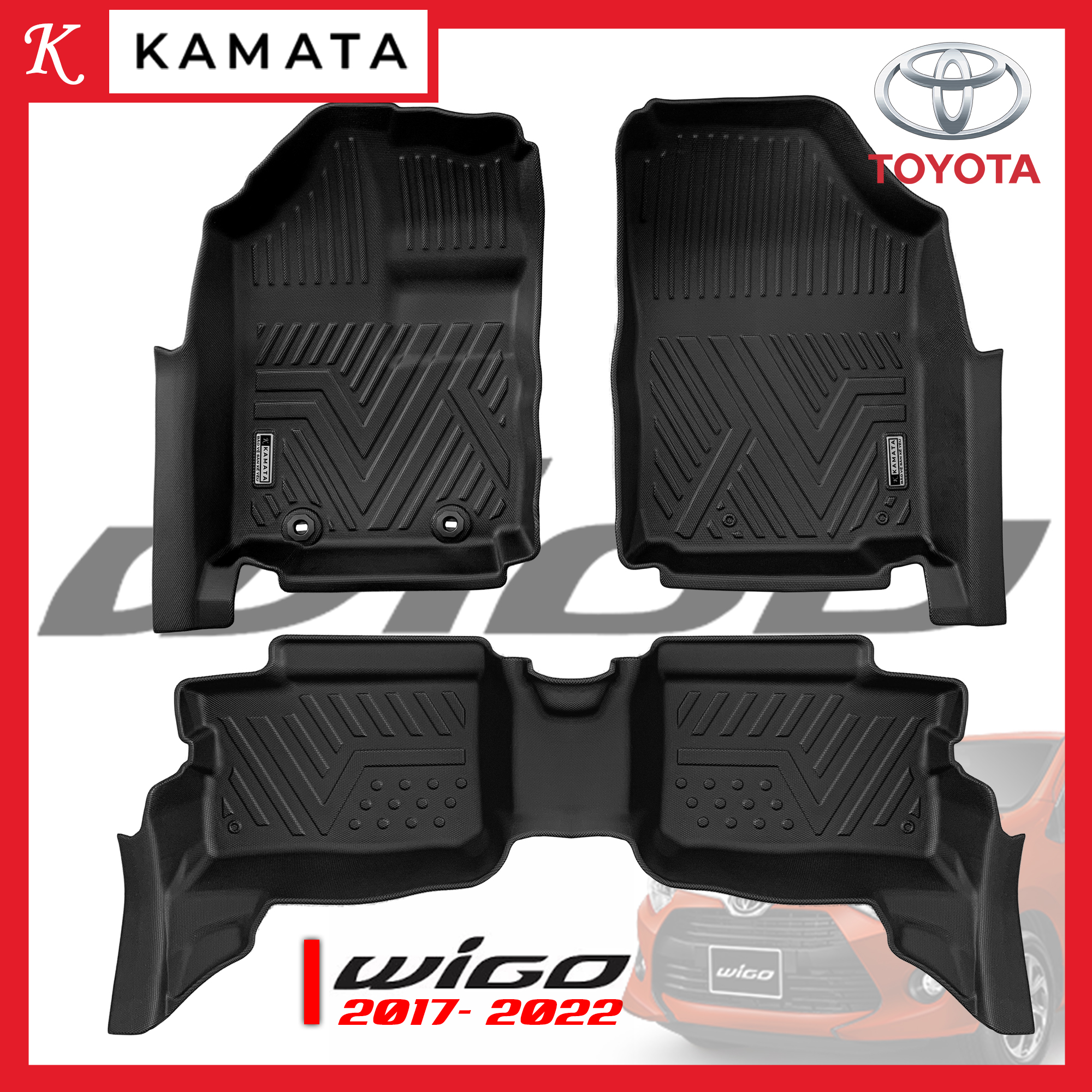 Thảm lót sàn ô tô Toyota Wigo 2017 - 2023 đúc nguyên khối TPV (3 tấm/Bộ)