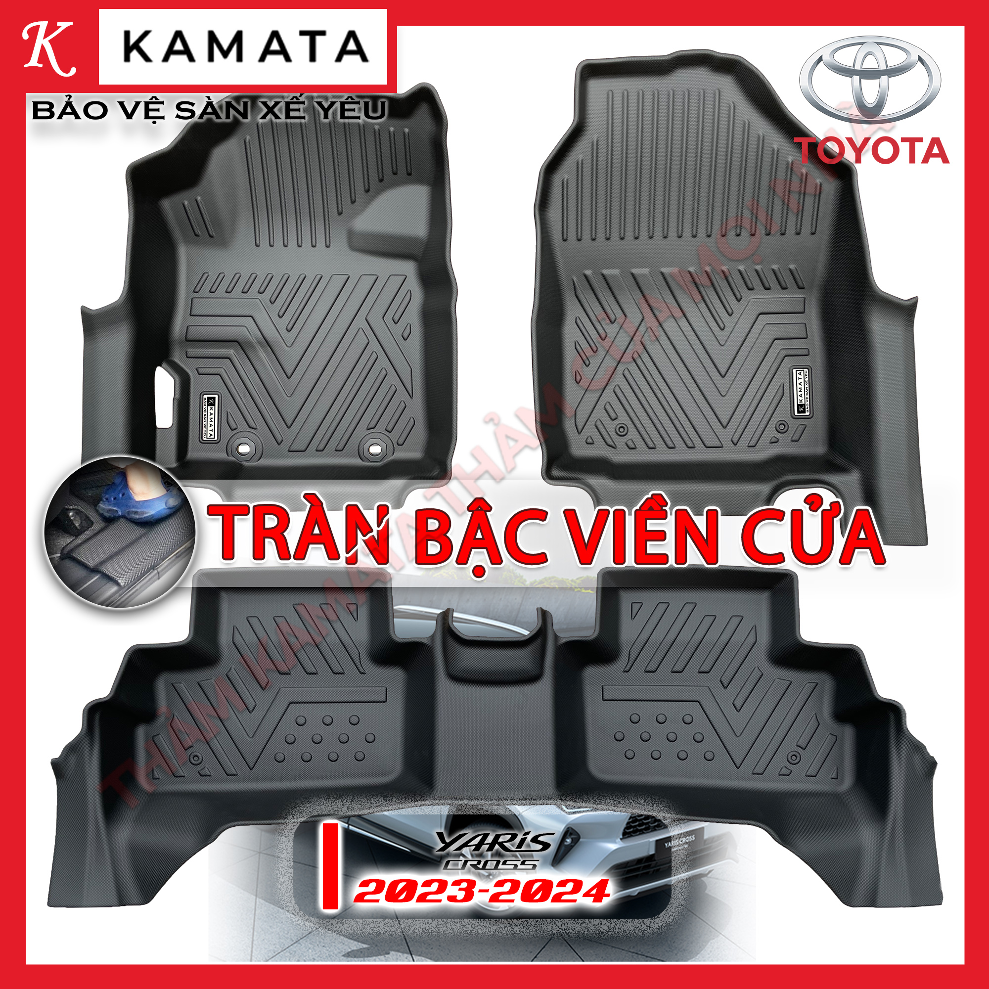 Thảm lót sàn ô tô Toyota Yaris cross 2023 khuôn đúc TPV tràn viền (1 bộ 3 tấm)