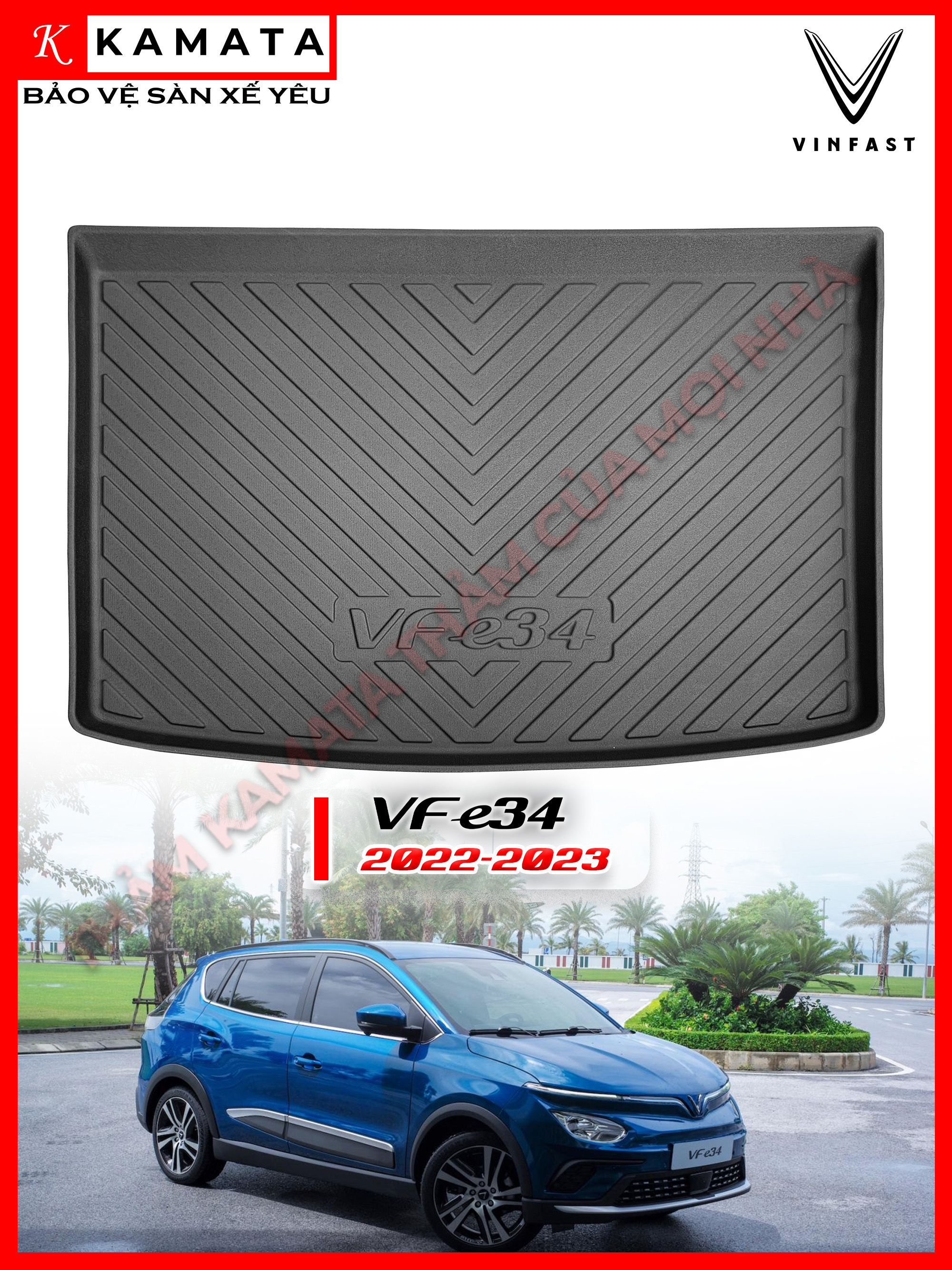 Thảm lót cốp xe ô tô Vinfast Vfe34 2022 - 2023 chất liệu TPV cao cấp mới nhất