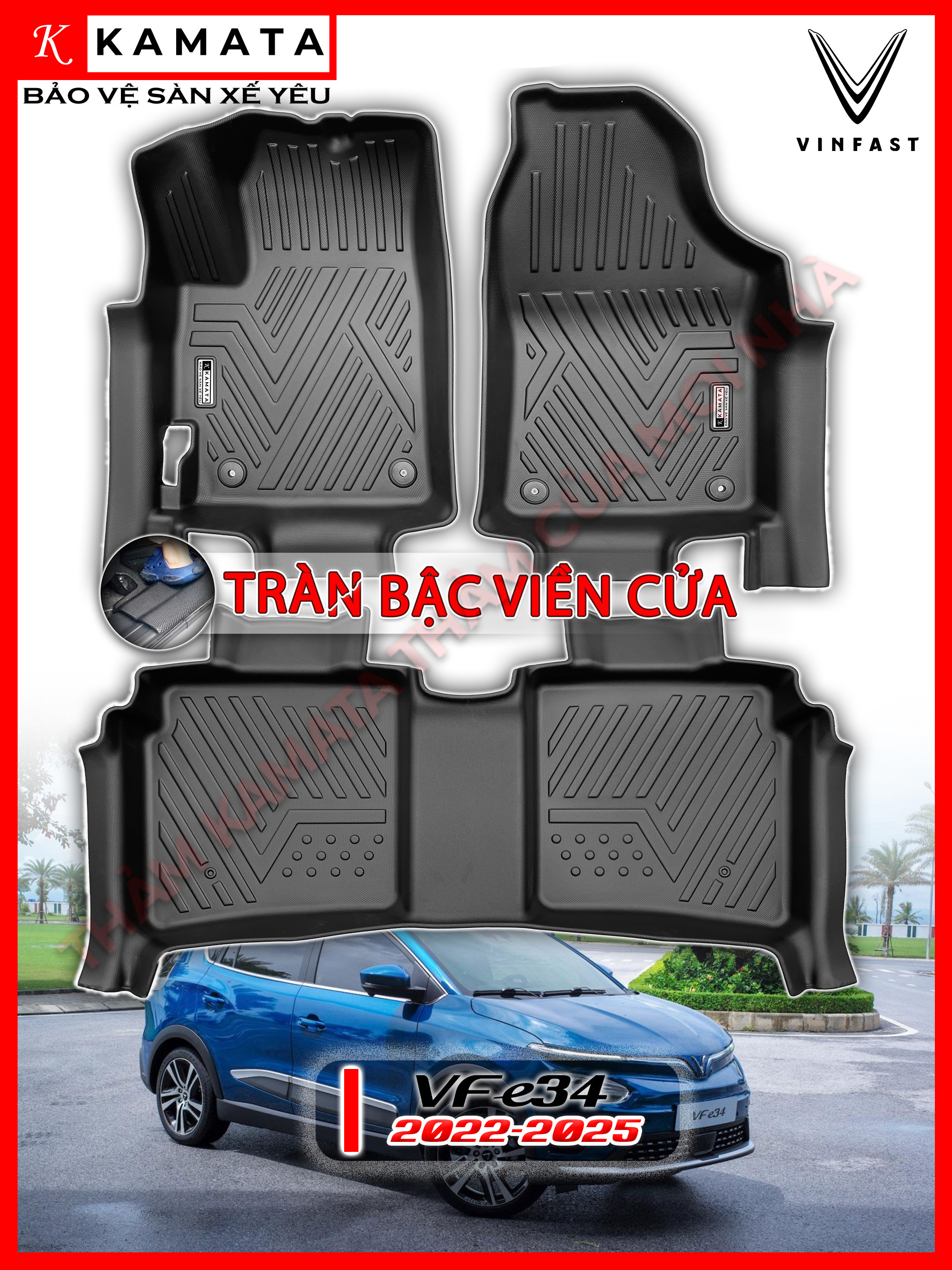 Thảm lót sàn ô tô 5D Vinfast Vfe34 2022 - 2023 đúc nguyên khối TPV cao cấp