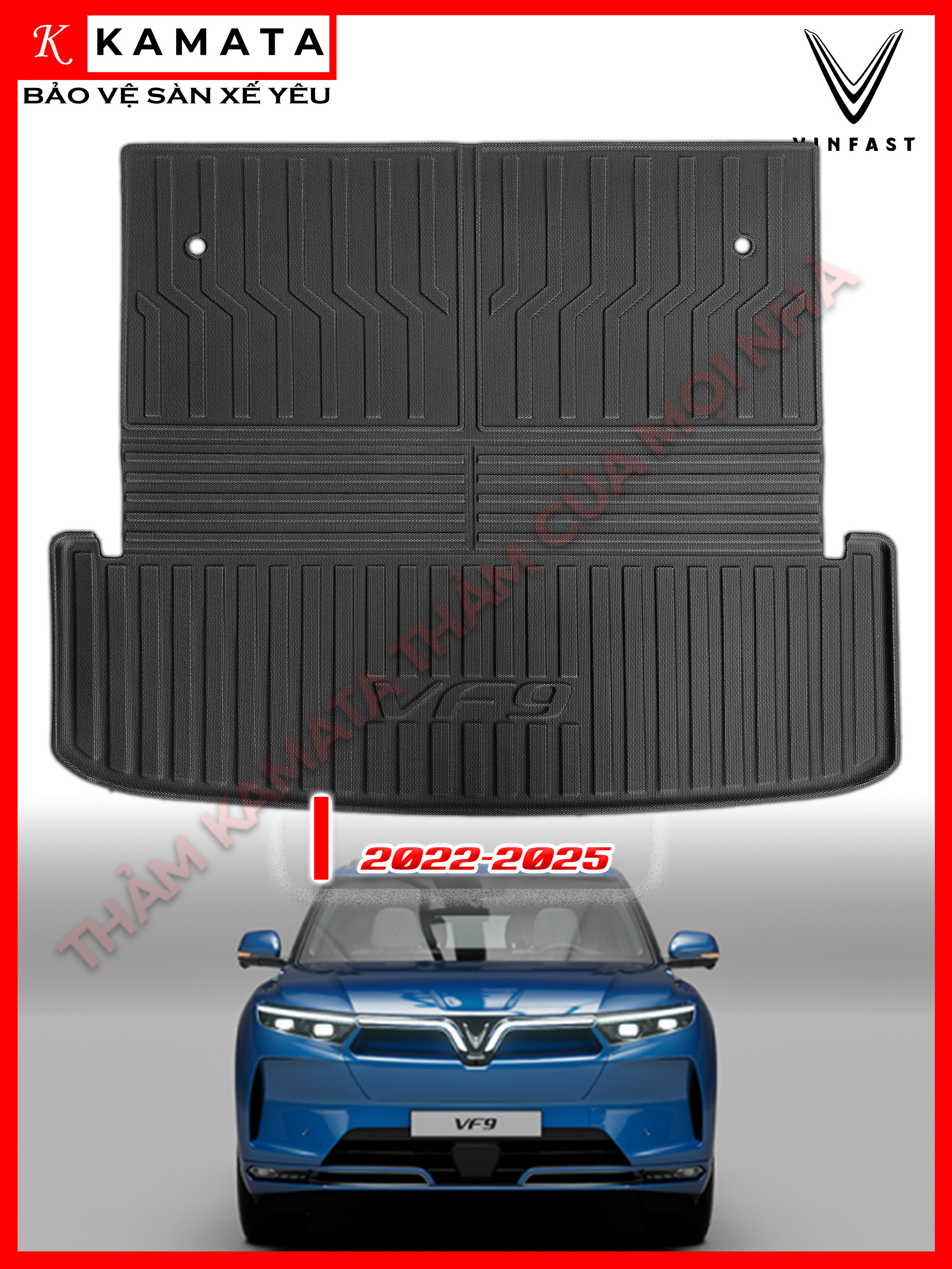 Thảm lót cốp ô tô Vinfast Vf9 2022- 2025 đúc nguyên khối TPV (tràn ghế)