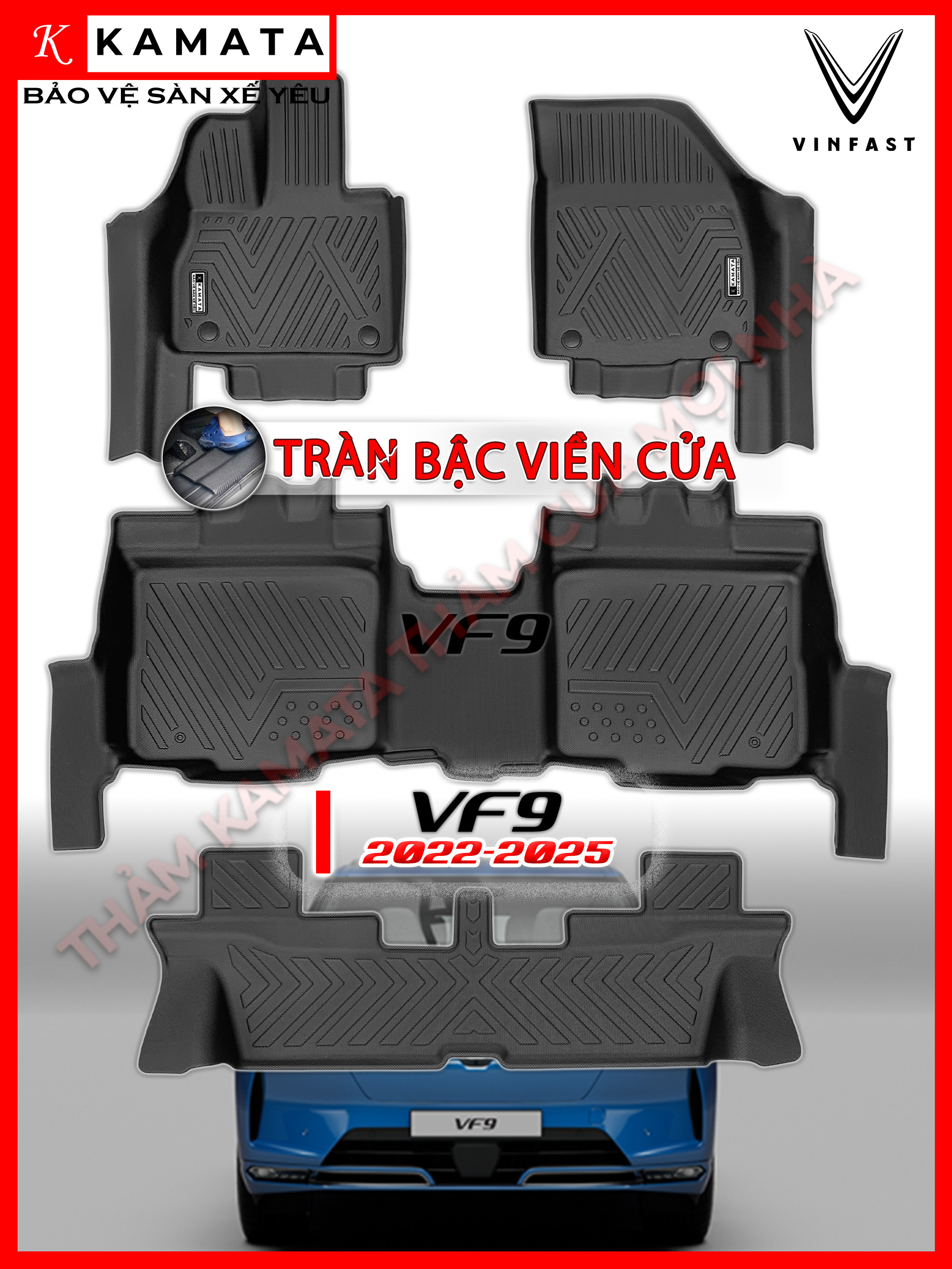 Thảm lót sàn ô tô đúc nguyên khối VF9 2022-2025 đúc nguyên khối TPV (4 tấm/Bộ)