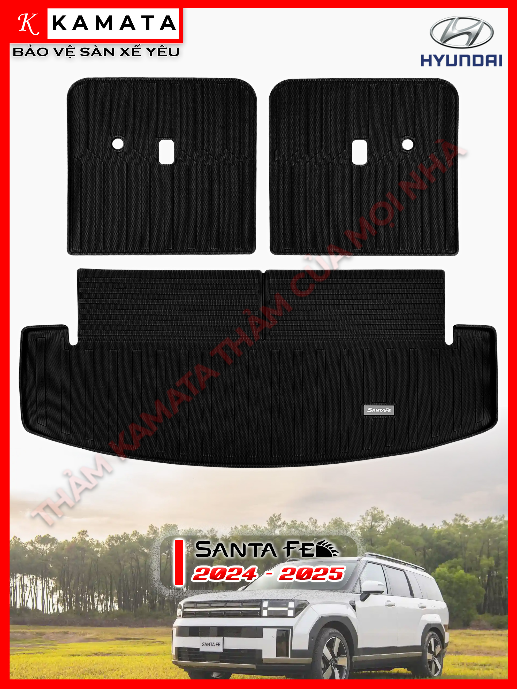 Thảm lót cốp xe ô tô Hyundai Santafe 2024 - 2025 chất liệu TPV dạng khay/tràn ghế