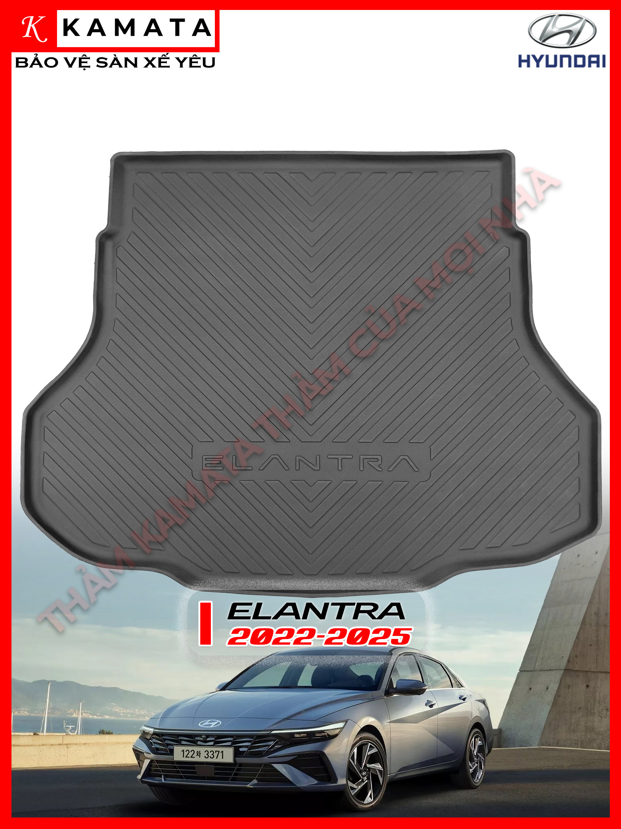 Thảm lót cốp ô tô Hyundai Elantra 2022-2025 chất liệu TPV cao cấp mới nhất