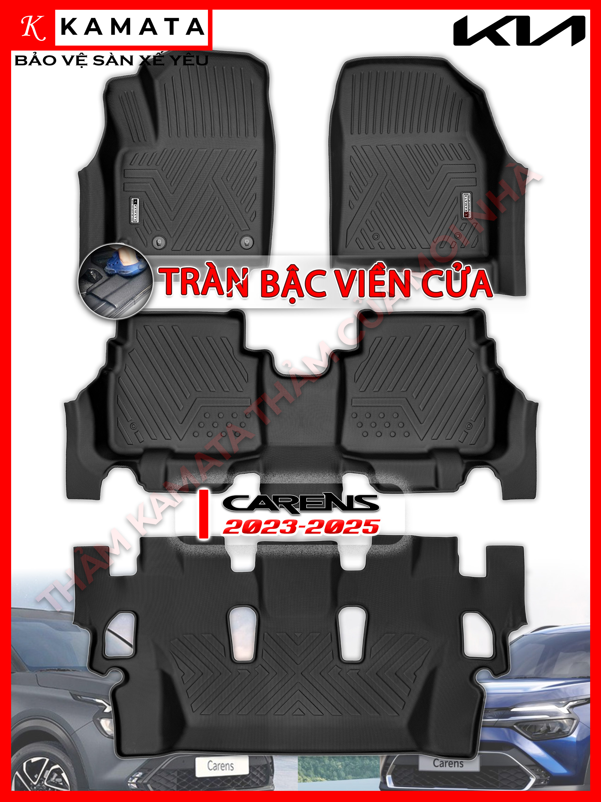 Thảm lót sàn ô tô 3D Kia Carens 2023-2025 đúc nguyên khối tràn viền TPV ( 1 bộ/4 tấm)