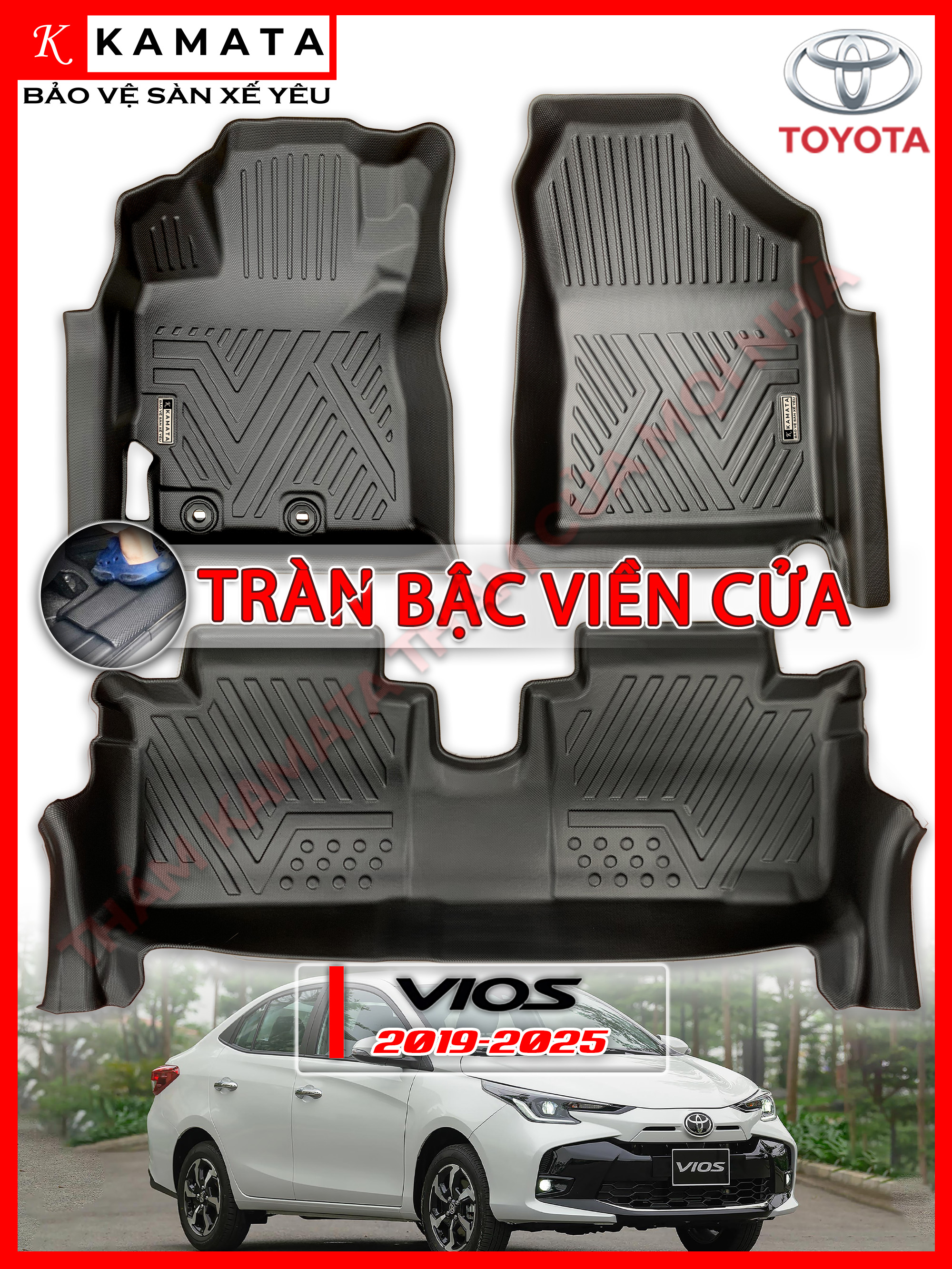 Thảm lót sàn ô tô Toyota Vios 2019 - 2025 khuôn đúc TPV (1 bộ 3 tấm) Tràn Viền