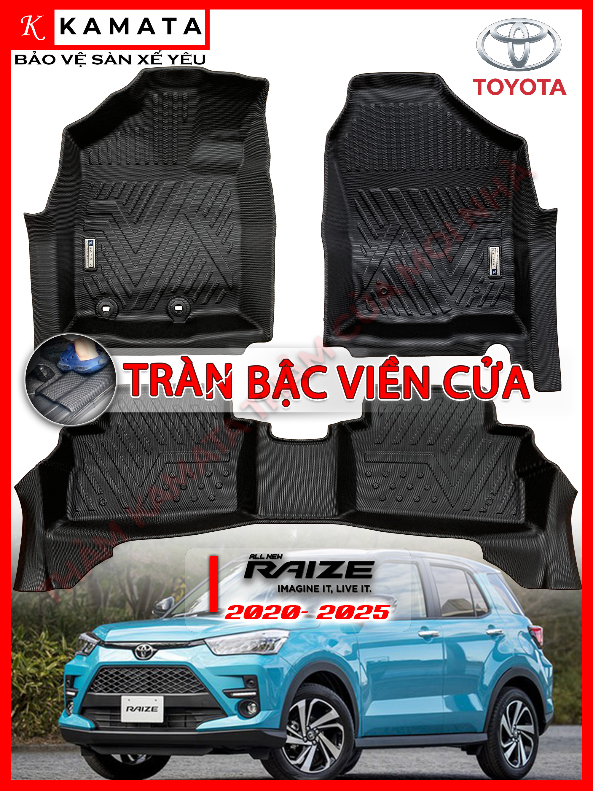 Thảm lót sàn ô tô Toyota Raize 2020- 2024 khuôn đúc TPV Tràn Viền (1 bộ 3 tấm)