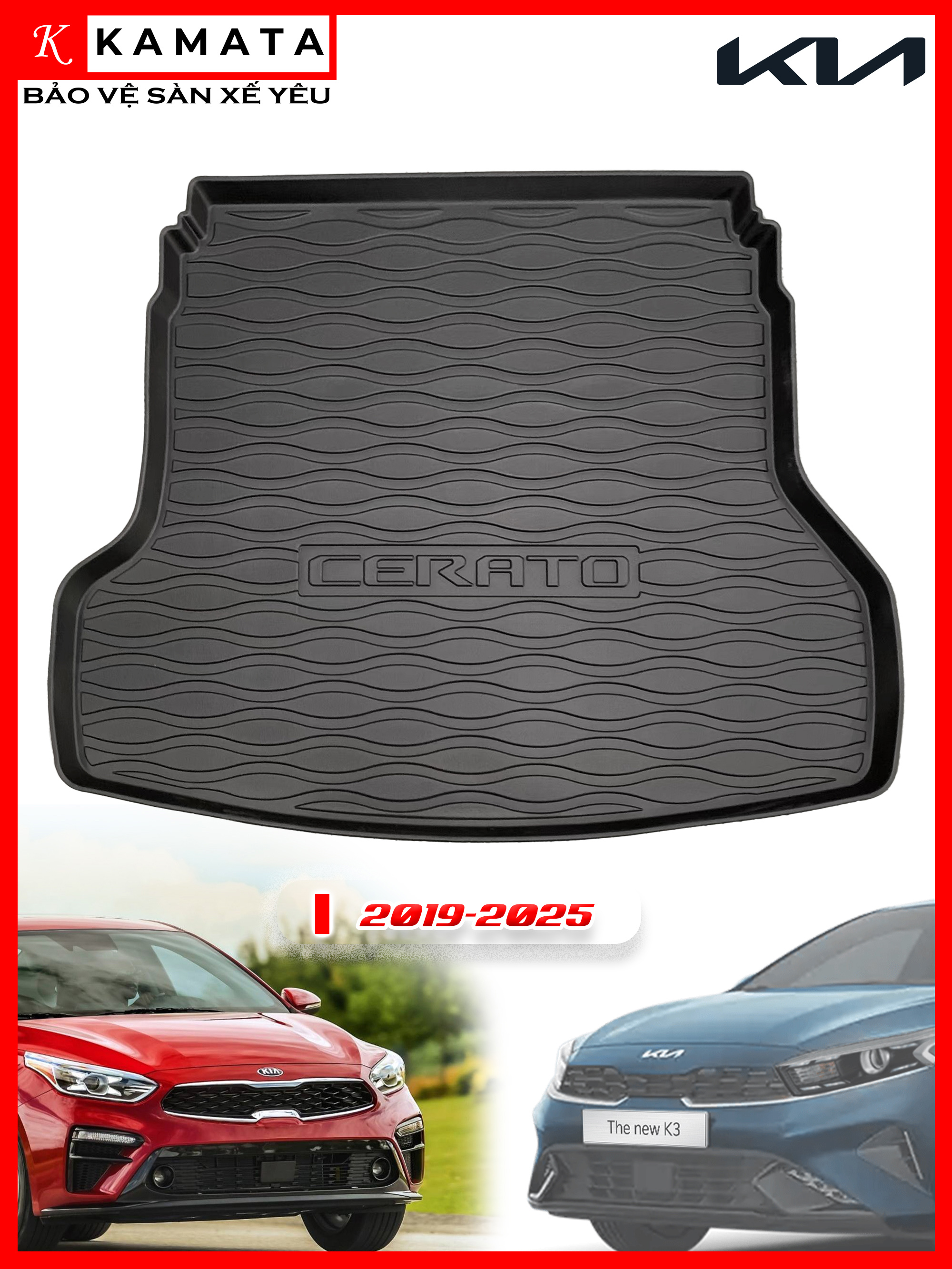 Thảm lót cốp xe ô tô KIA Cerato/ K3 2019- 2024 chất liệu TPV cao cấp mới nhất