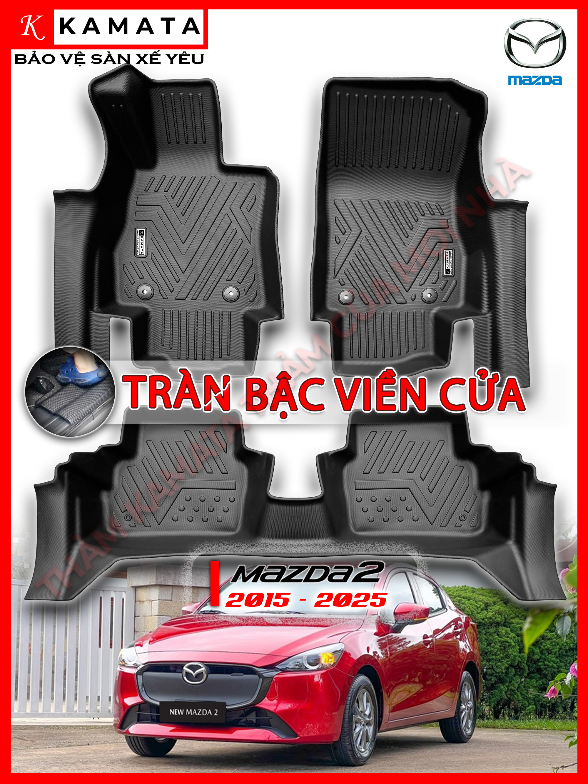 Thảm lót sàn ô tô Mazda2 2019 - 2023 đúc nguyên khối TPV (3 tấm/Bộ)