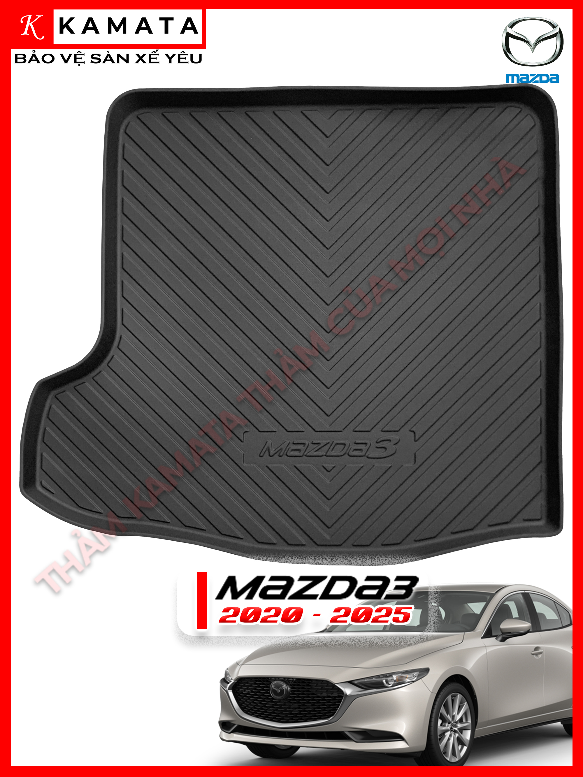 Thảm lót cốp ô tô Mazda3 2020-2025 đúc nguyên khối (chất liệu TPV)