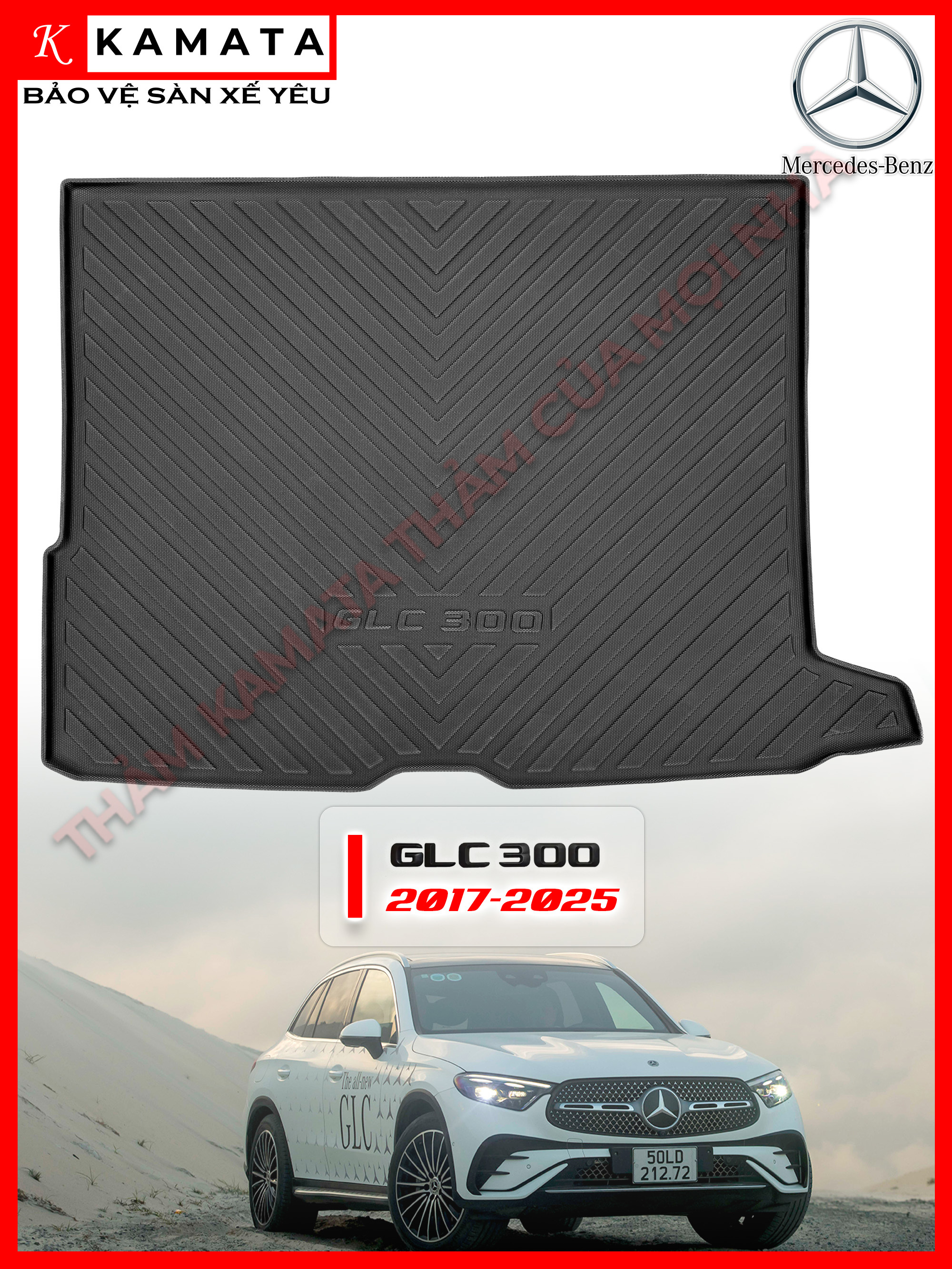 Thảm lót cốp ô tô Mercedes GLC300 2017-2025 đúc nguyên khối (chất liệu TPV) cao cấp mới nhất