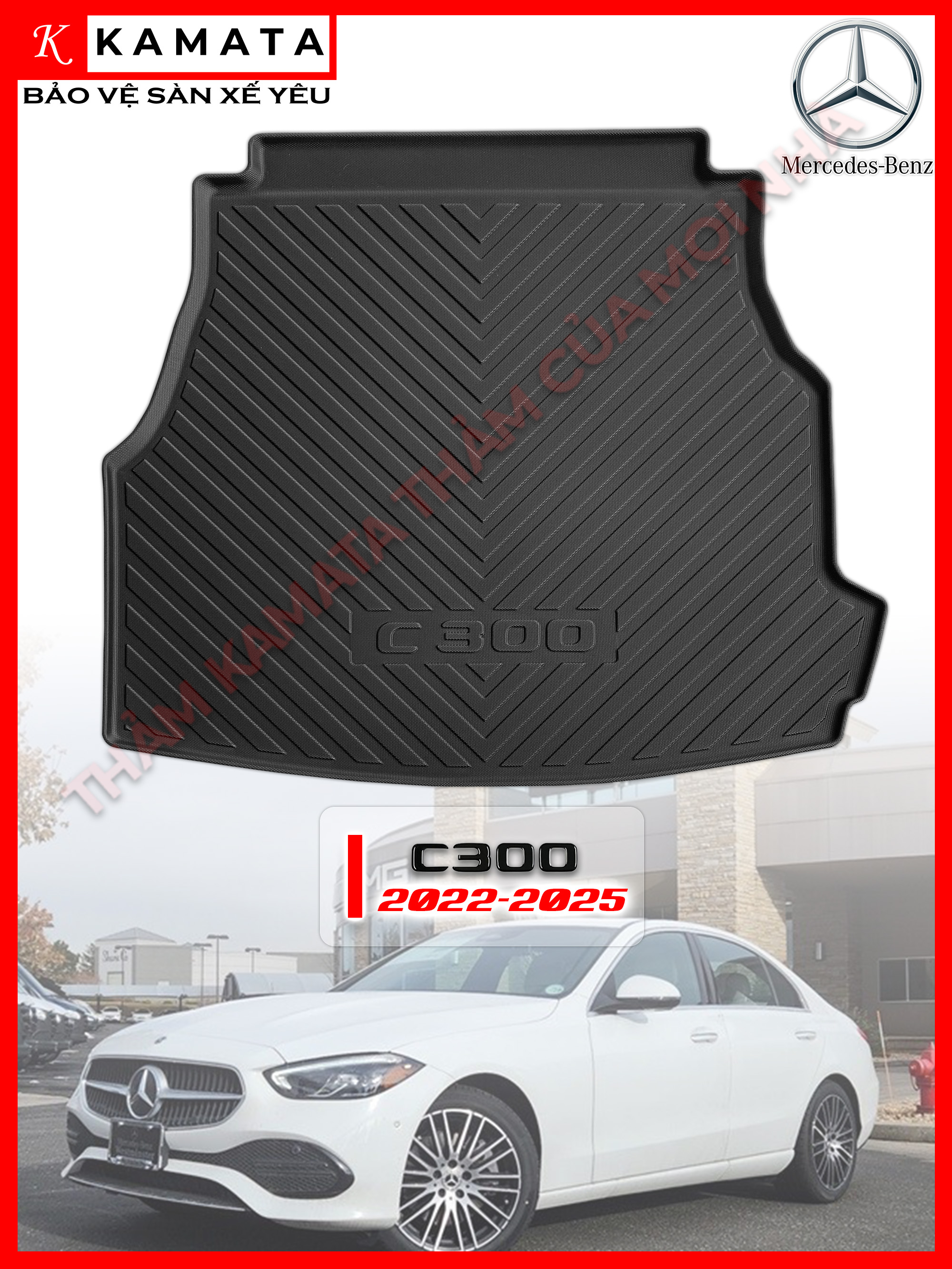 Thảm lót cốp ô tô Mercedes C300 2017-2025 đúc nguyên khối (chất liệu TPV) cao cấp mới nhất