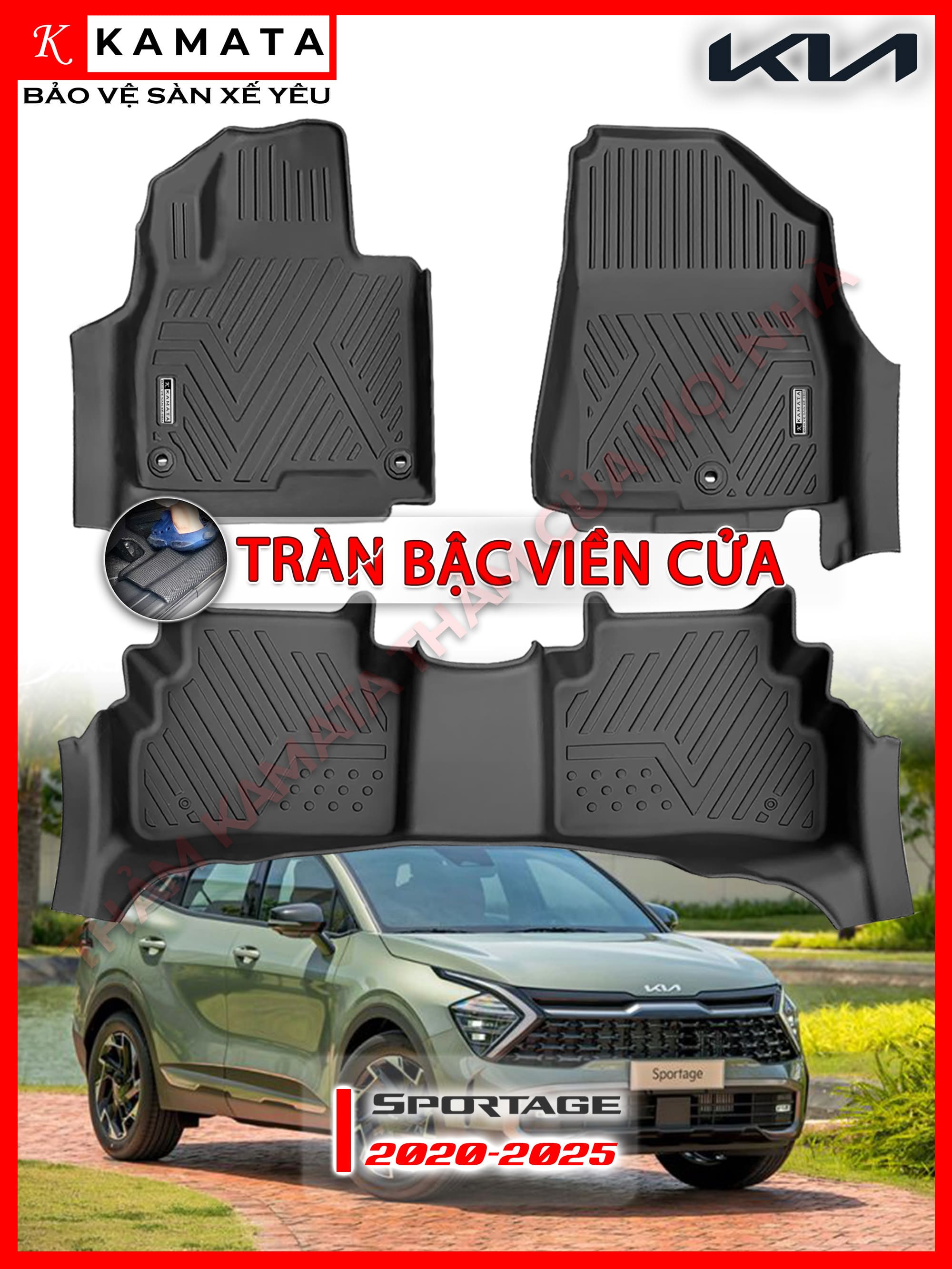 Thảm lót sàn ô tô Kia Sportage 2022-2025 đúc nguyên khối TPV tràn viền cửa ( 1 bộ/3 tấm)
