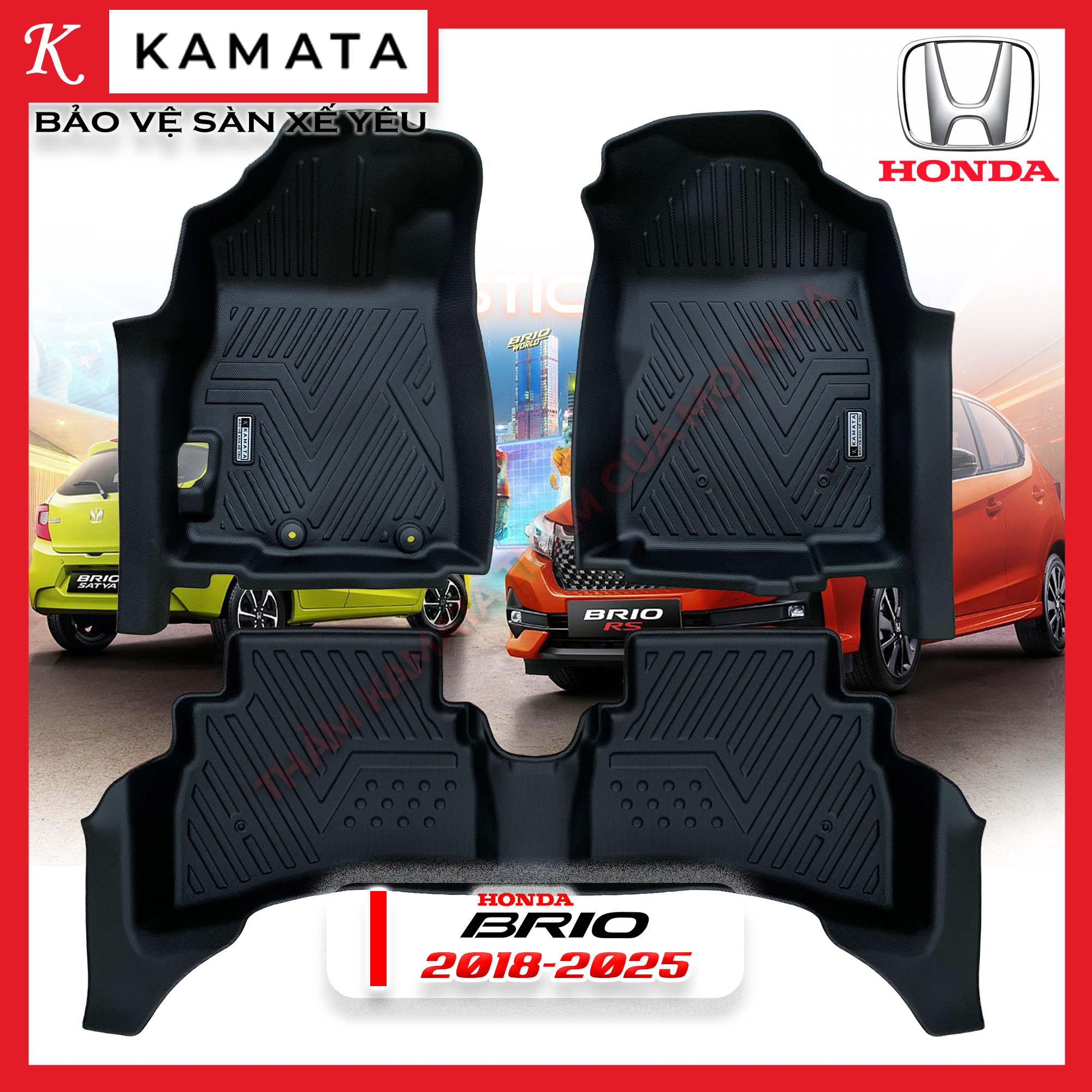 Thảm lót sàn ô tô Honda Brio 2014 - 2023 khuôn đúc TPV 1 bộ 3 tấm