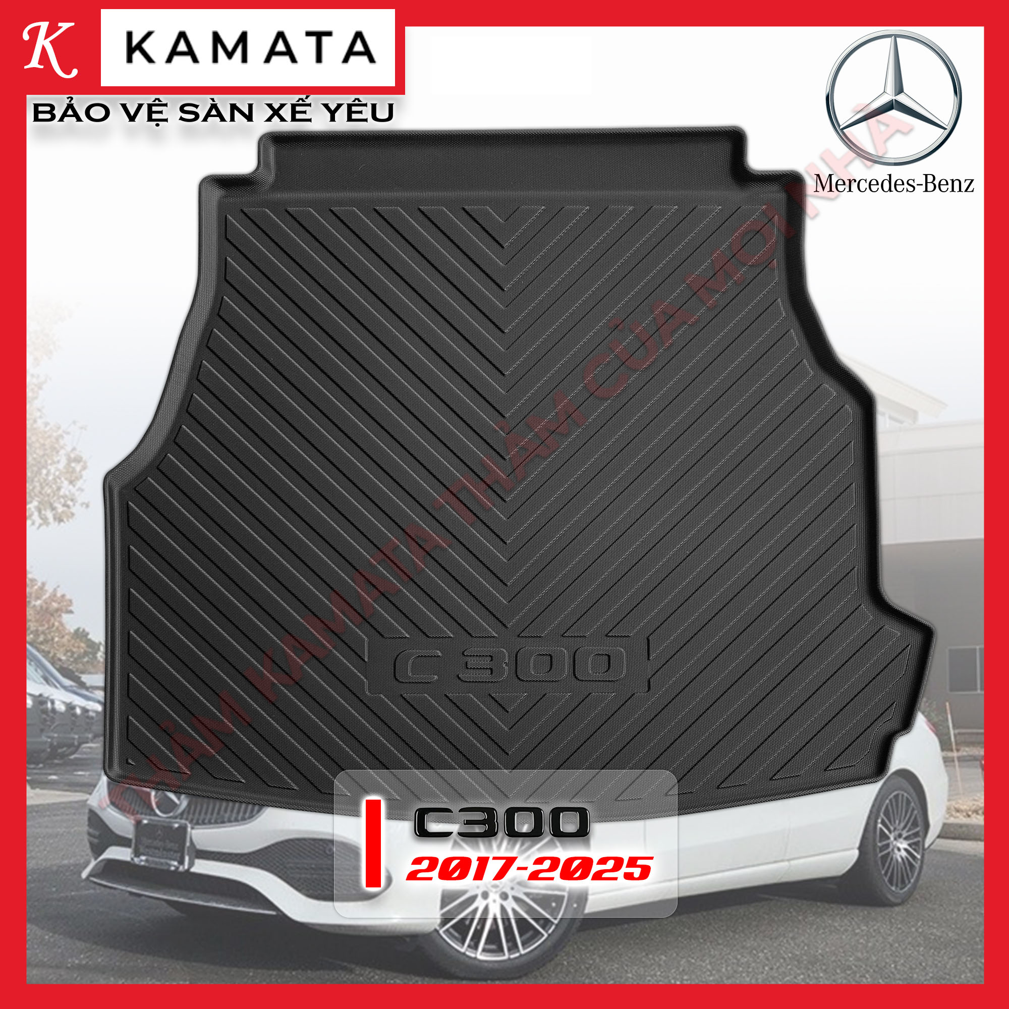 Thảm lót cốp ô tô Mercedes C300 2017-2025 đúc nguyên khối (chất liệu TPV) cao cấp mới nhất