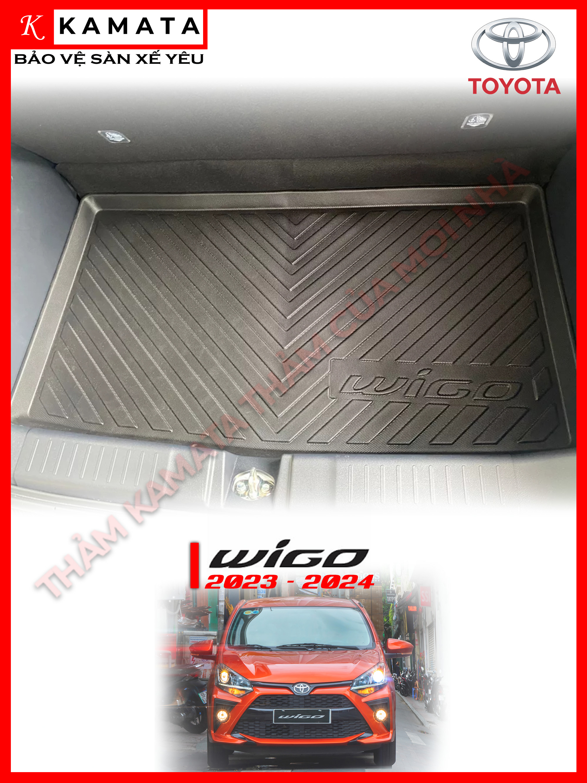 Thảm lót cốp xe ô tô Toyota Wigo 2017 -2023 chất liệu TPV cao cấp mới nhất