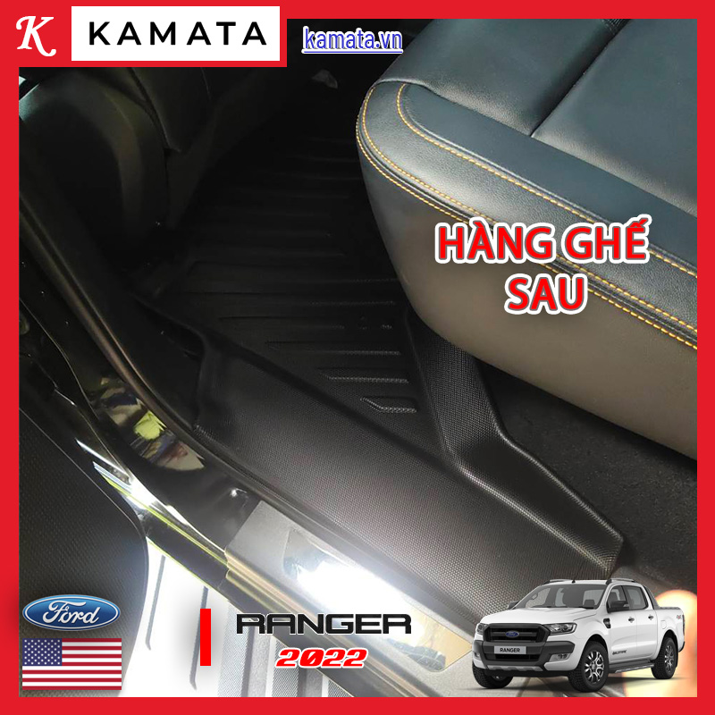 Thảm lót sàn ô tô 5D Ford Ranger/Raptor 2012-2023 đúc nguyên khối TPV/TPE/Viền Dài (3 tấm/Bộ)