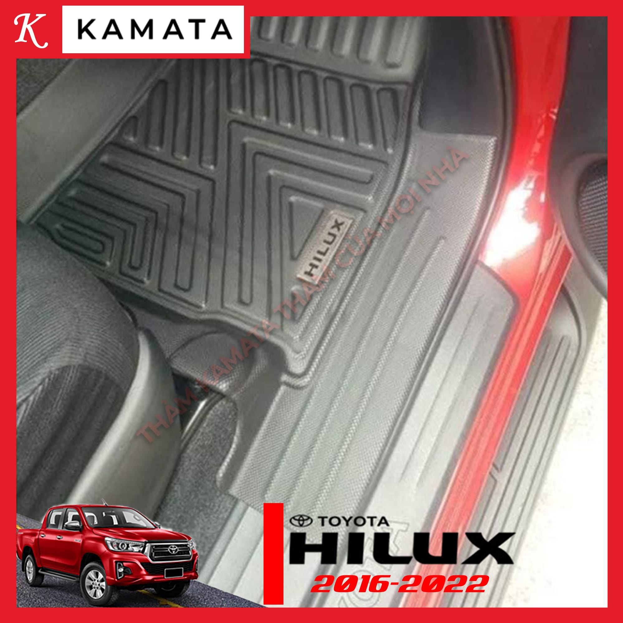 Thảm lót sàn ô tô 5D Toyota Hilux 2016 - 2024 đúc nguyên khối TPV cao cấp