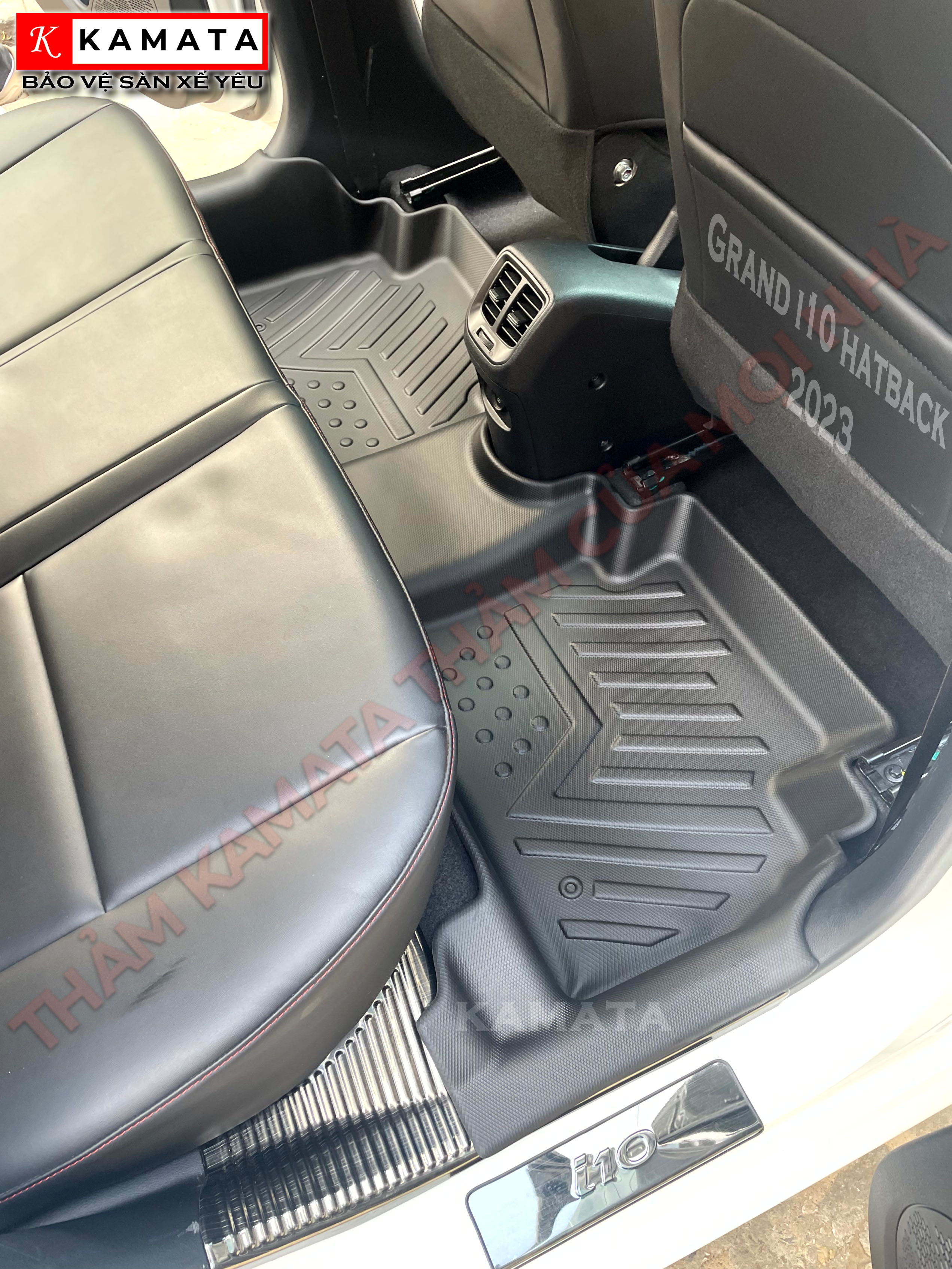 Thảm lót sàn ô tô Hyundai Grandi10 hatchback 2016-2023 khuôn đúc TPV (1 bộ 3 tấm)