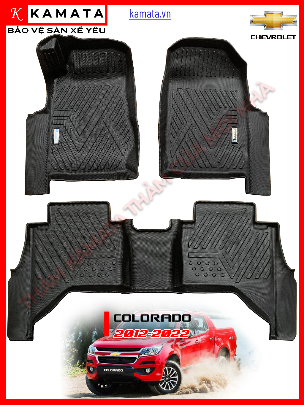 Thảm lót sàn ô tô 5D Chevrolet Colorado 2012-2023 đúc nguyên khối TPV (3 tấm/Bộ)