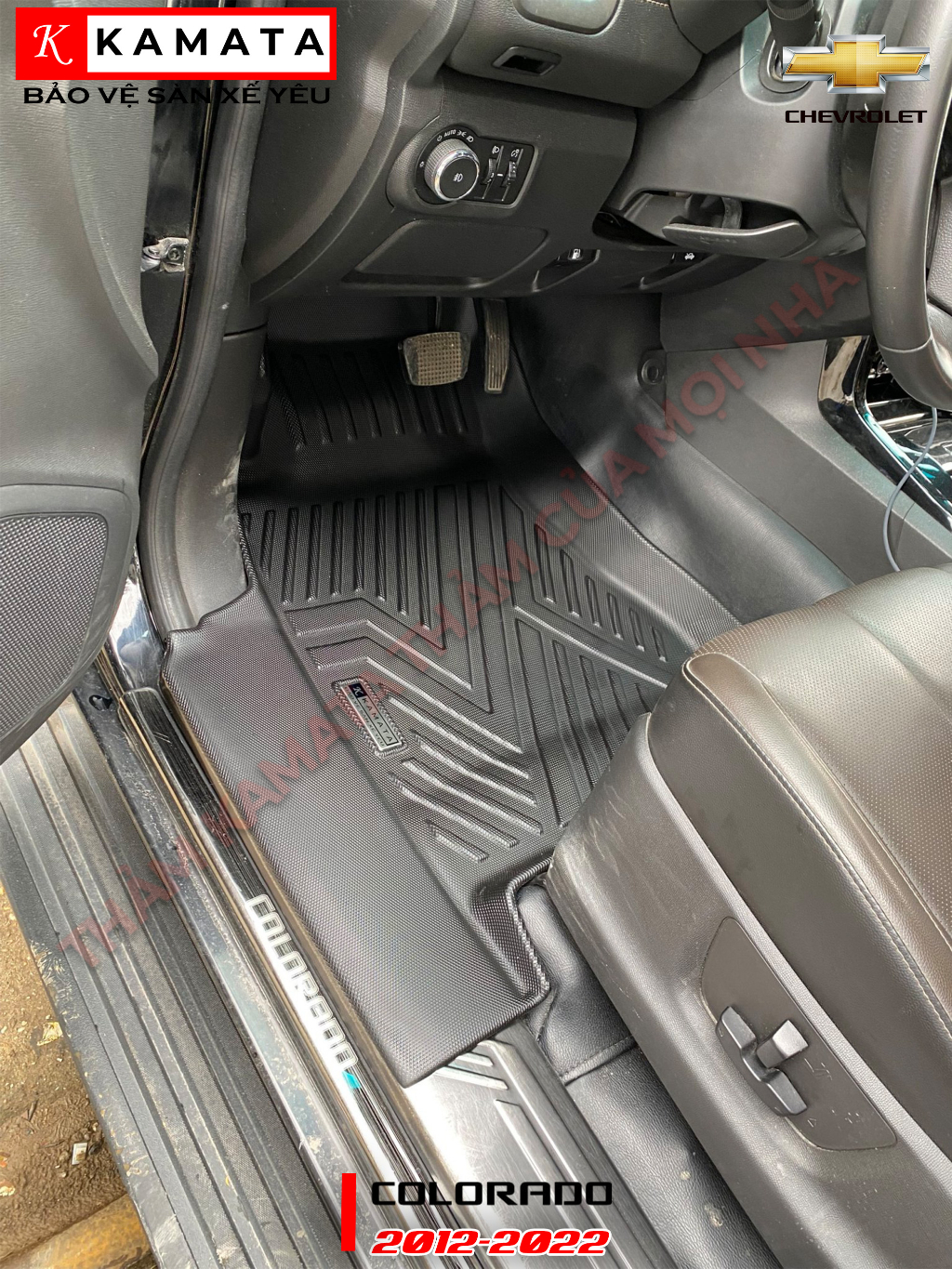 Thảm lót sàn ô tô 5D Chevrolet Colorado 2012-2023 đúc nguyên khối TPV (3 tấm/Bộ)