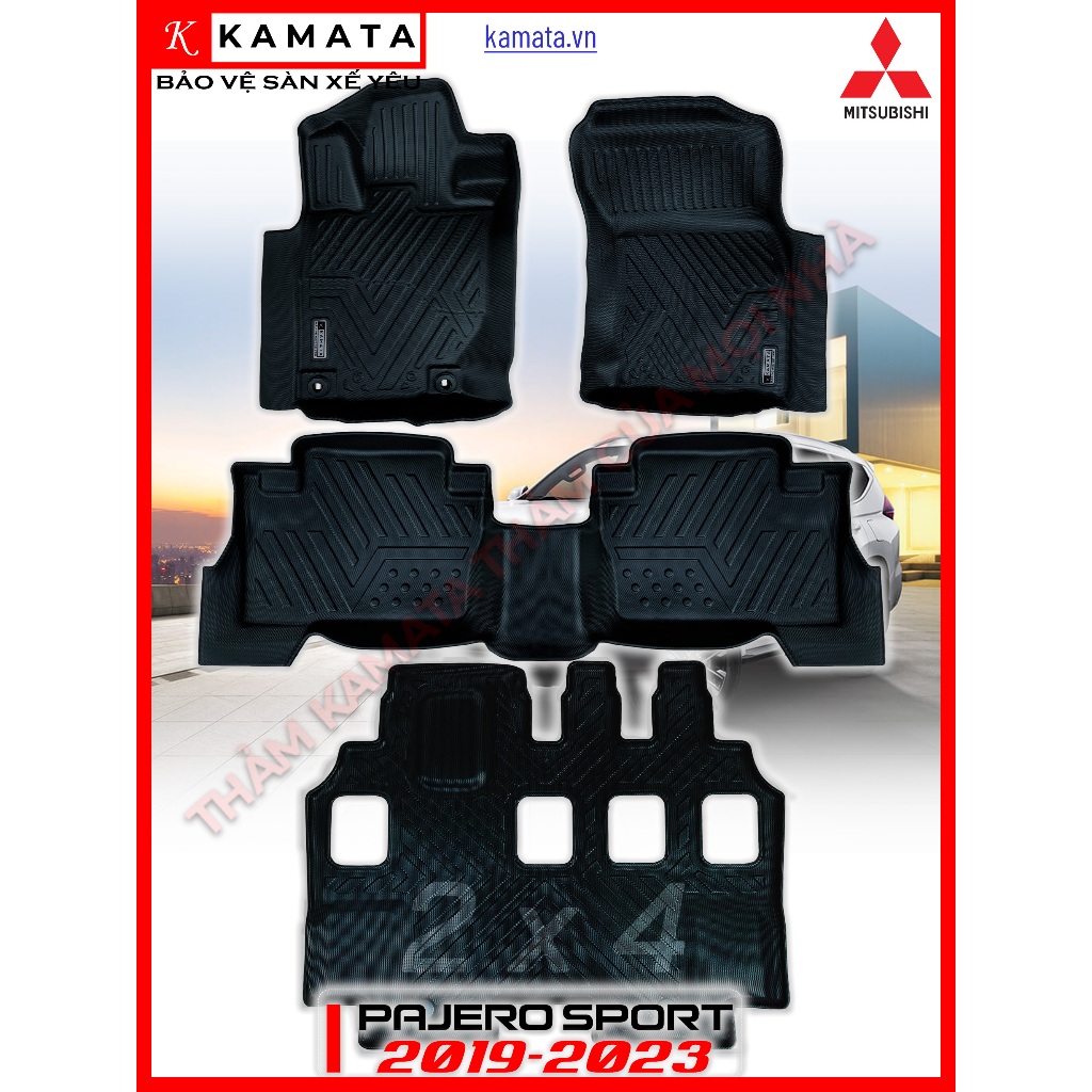 Thảm lót sàn ô tô 5D Mitsubishi Pajero 2019 - 2023 đúc nguyên khối TPV (4 tấm/Bộ) 2x4 4x4