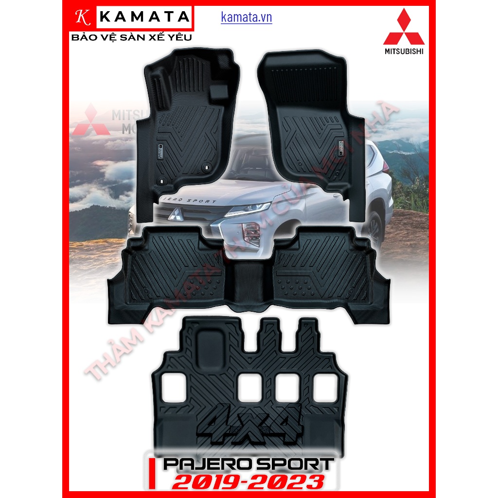 Thảm lót sàn ô tô 5D Mitsubishi Pajero 2019 - 2023 đúc nguyên khối TPV (4 tấm/Bộ) 2x4 4x4