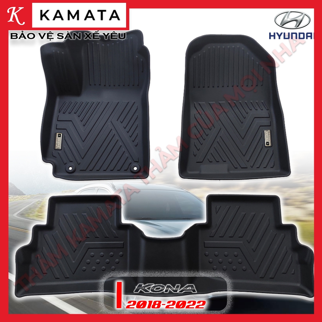 Thảm lót sàn ô tô Hyundai Kona 2018-2022 khuôn đúc TPV (1 bộ 3 tấm)