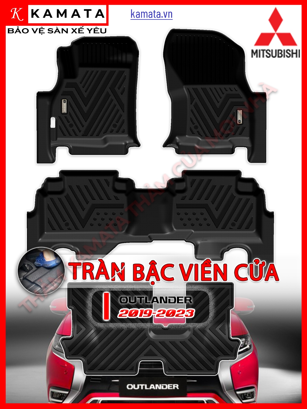 Thảm lót sàn ô tô Mitsubishi Outlander 2019 - 2023 đúc nguyên khối tràn viền TPV  (4 tấm/Bộ)