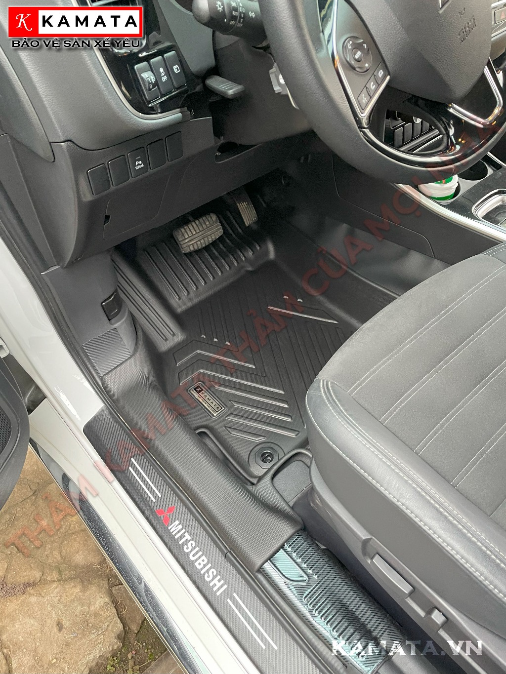 Thảm lót sàn ô tô Mitsubishi Outlander 2019 - 2023 đúc nguyên khối tràn viền TPV (4 tấm/Bộ)