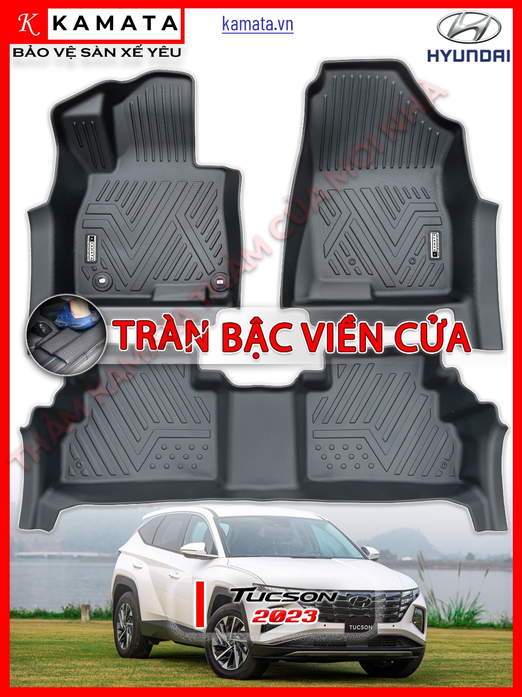 Thảm lót sàn ô tô Hyundai Tucson 2015-2024 đúc nguyên khối TPV ( 1 bộ/3 tấm)