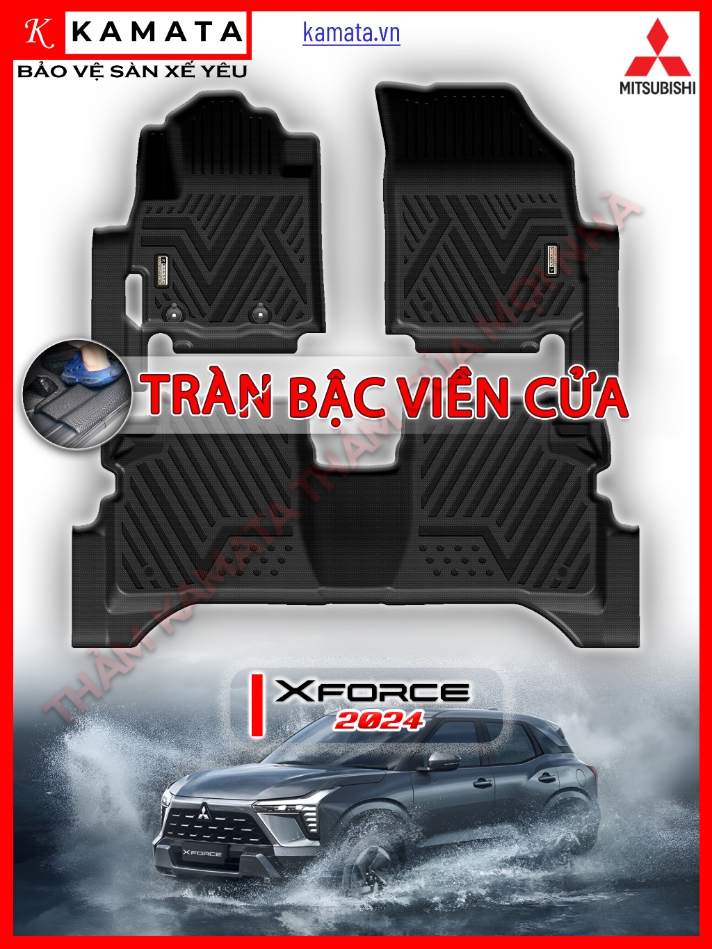 Thảm lót sàn ô tô đúc nguyên khối tràn viền Mitsubishi Xforce 2024 chất liệu TPV cao cấp