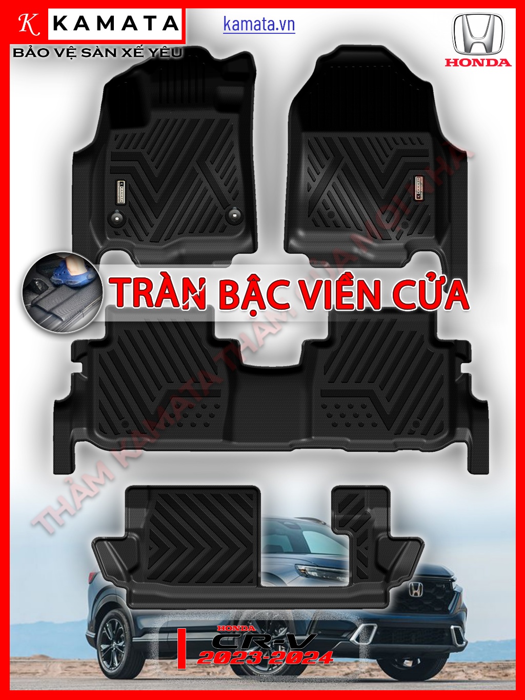 Thảm lót sàn ô tô Honda CRV 2023 - 2024 đúc nguyên khối tràn viền TPV (4 tấm/Bộ)
