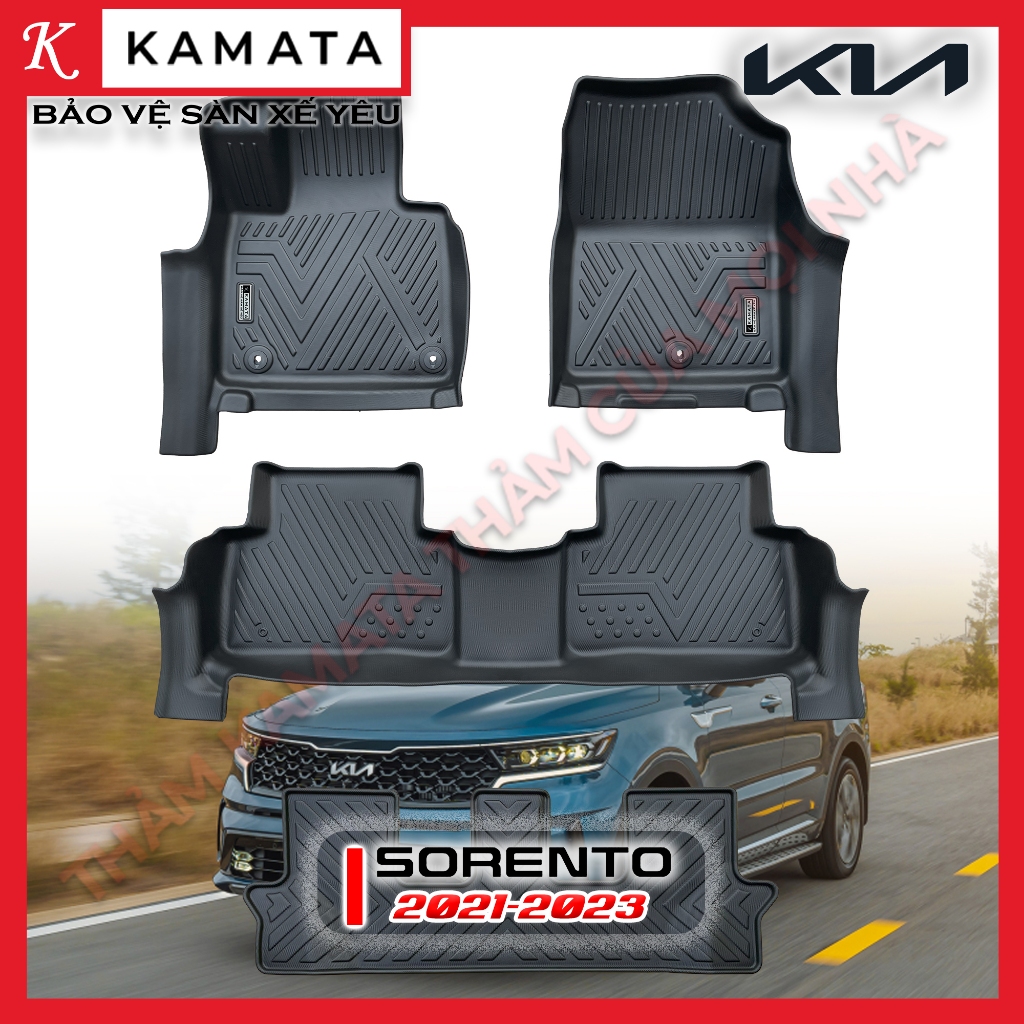 Thảm lót sàn ô tô 3D Kia Sorento 2021-2023 đúc nguyên khối TPE Hạt Gạo ( 1 bộ/4 tấm)
