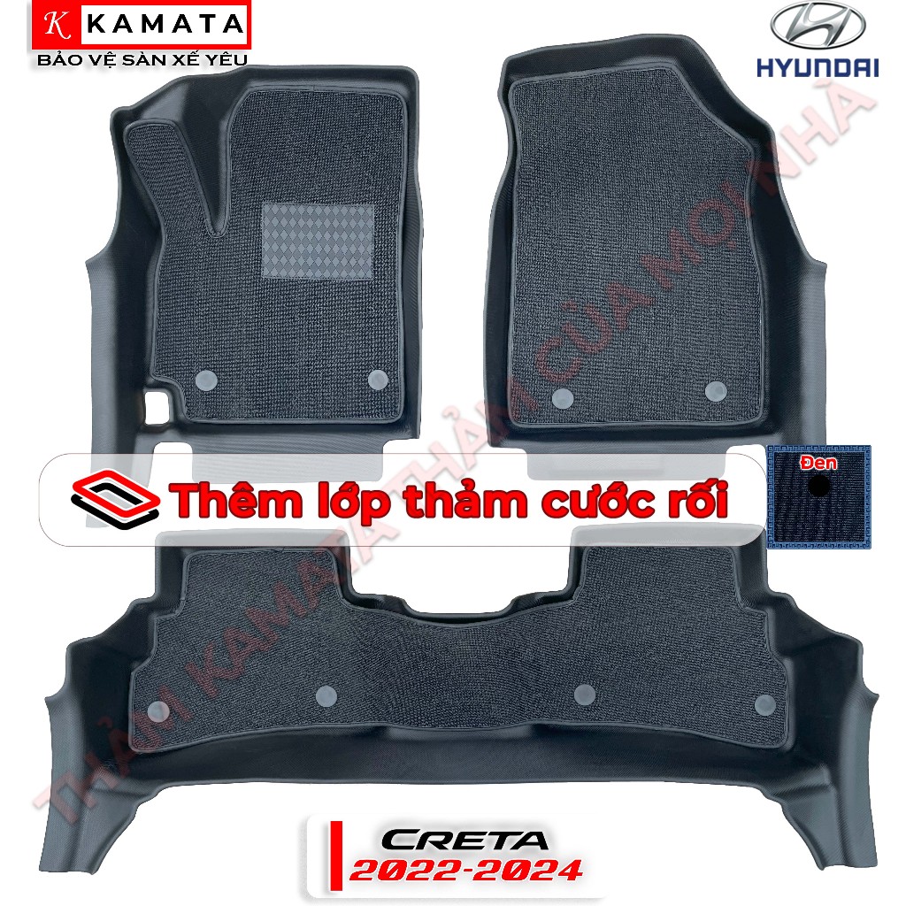 Thảm lót sàn ô tô Hyundai Creta 2022-2023 khuôn đúc TPV (1 bộ 3 tấm)