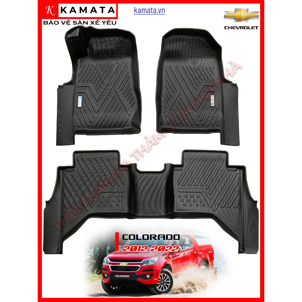 Thảm lót sàn ô tô 5D Chevrolet Colorado 2012-2023 đúc nguyên khối TPV (3 tấm/Bộ)